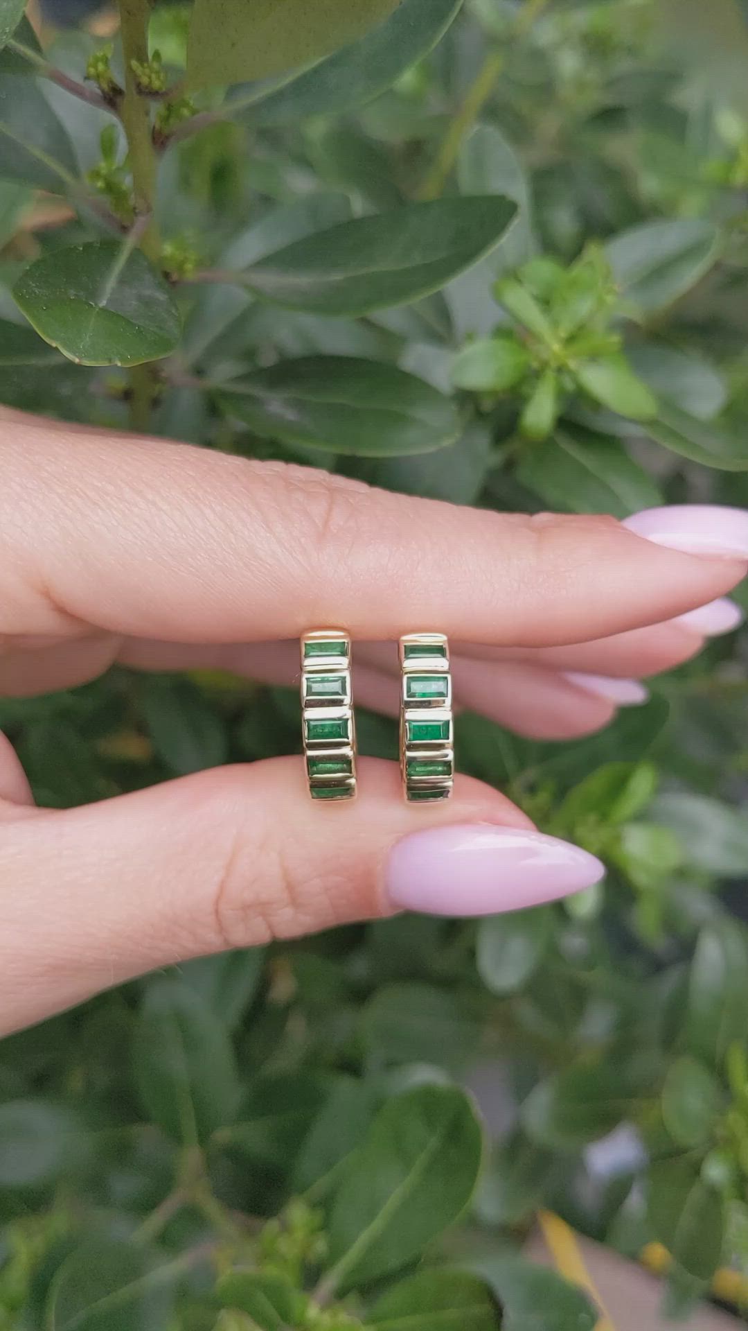 1.17 Ct.Tw.Total Carat Weight Emerald Bezel Earrings, 14K Yellow Gold Size Video