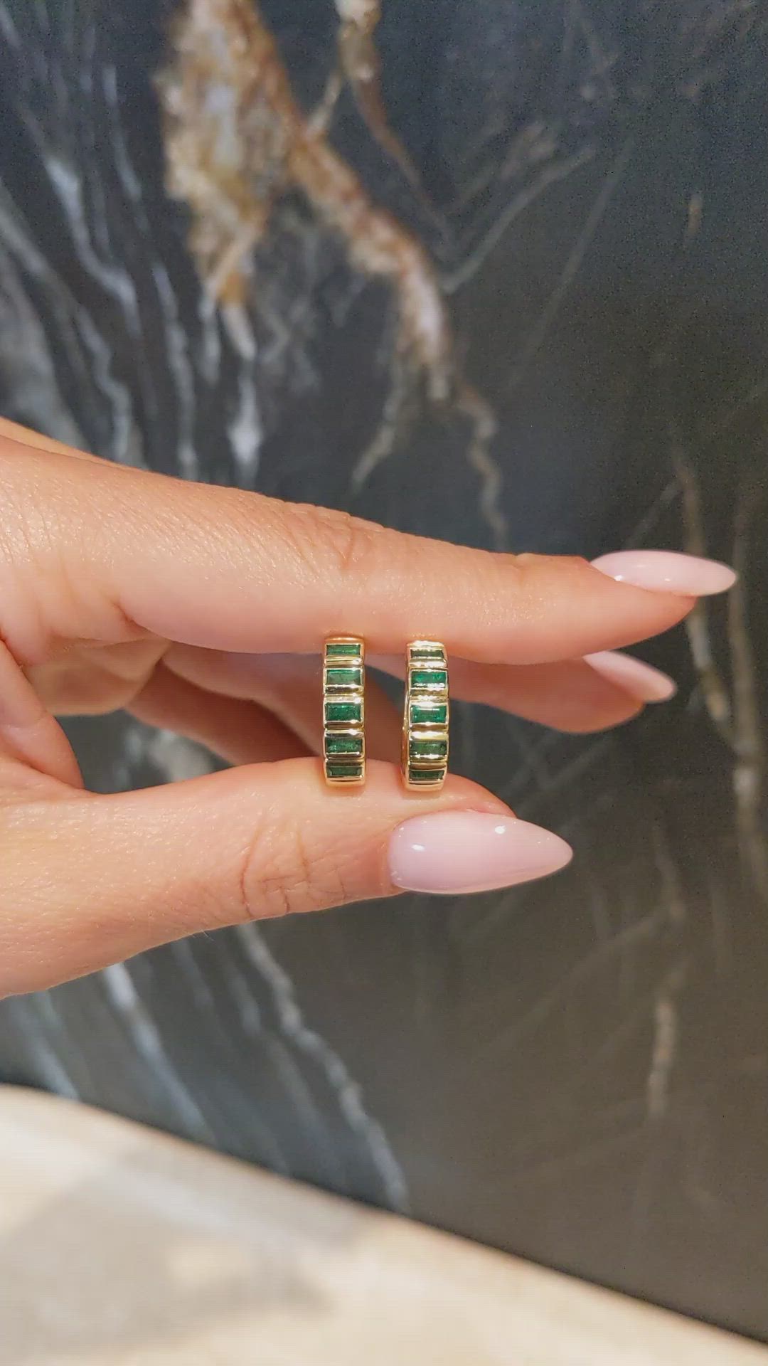 1.17 Ct.Tw.Total Carat Weight Emerald Bezel Earrings, 14K Yellow Gold Size Video
