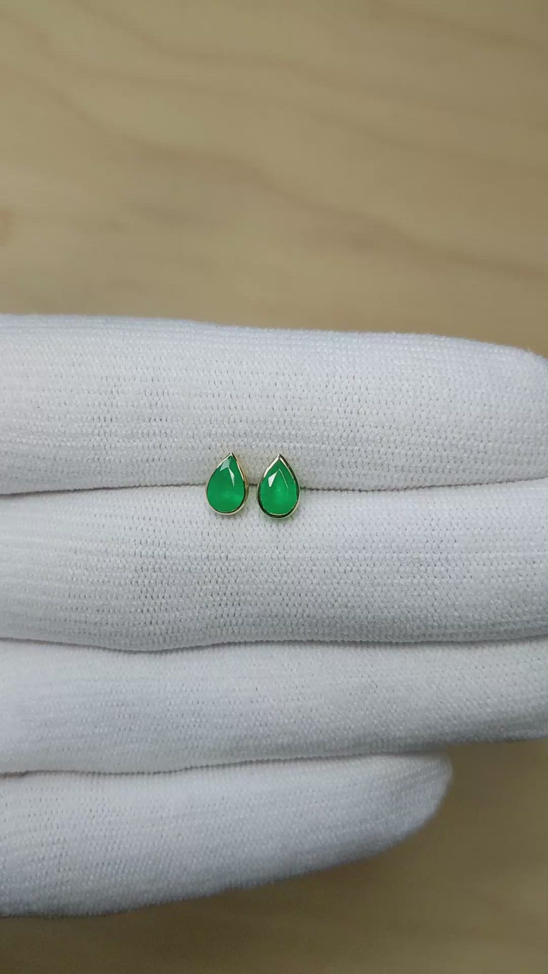 0.79&nbsp;Ct.Tw.Total Carat Weight Emerald Studs Earrings, 14K Yellow Gold Size Video