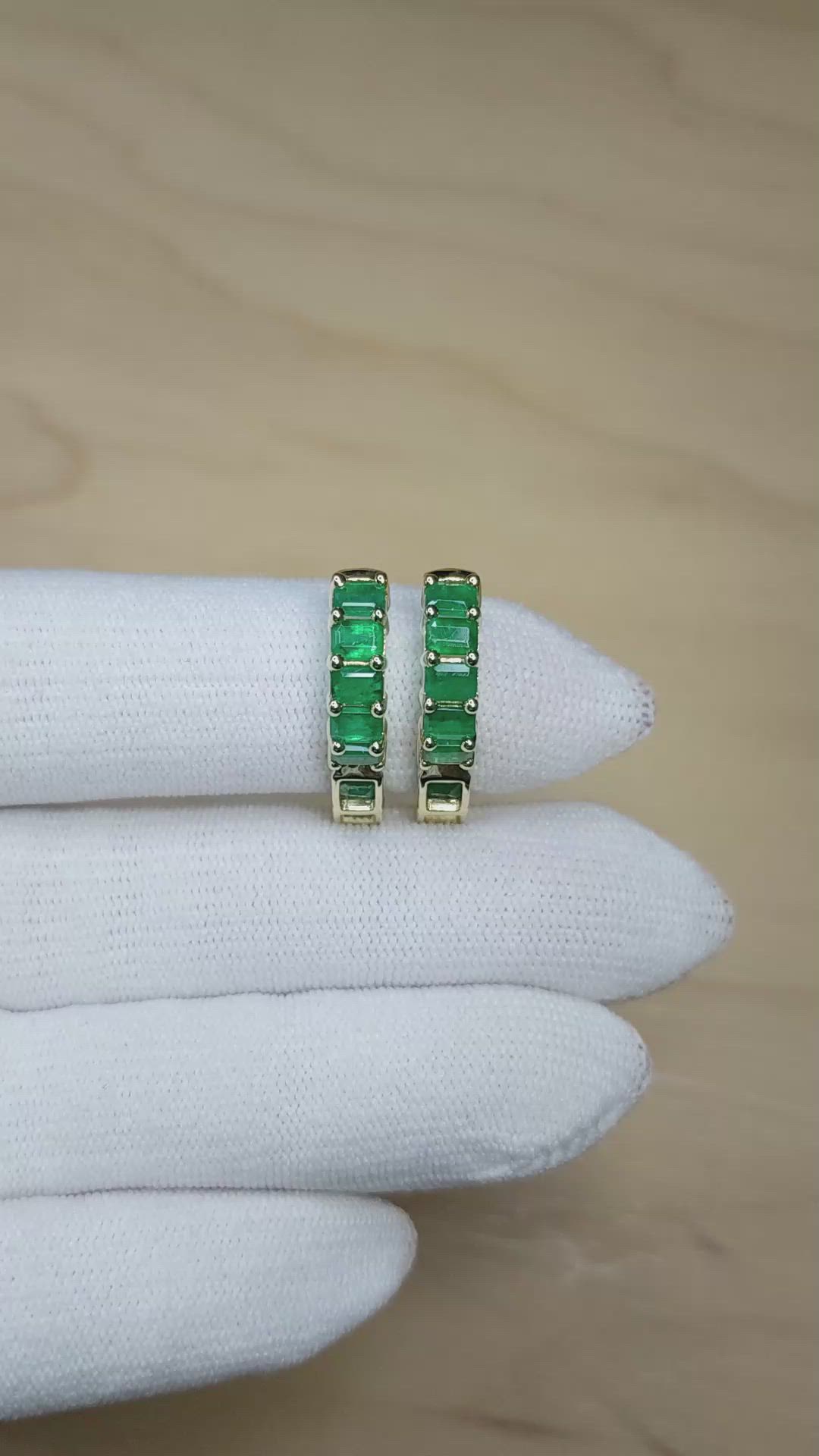 4.50&nbsp;Ct.Tw.Total Carat Weight Emerald Bezel Earrings, 14K Yellow Gold Size Video