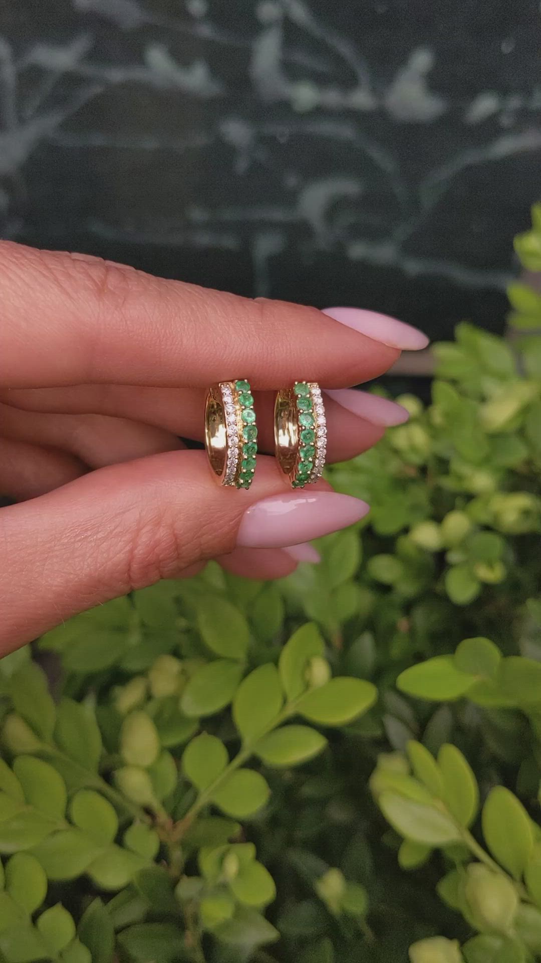 0.42&nbsp;Ct.Tw.Total Carat Weight Emerald and Natural Diamond Pave Earrings, 14K Yellow Gold Size Video