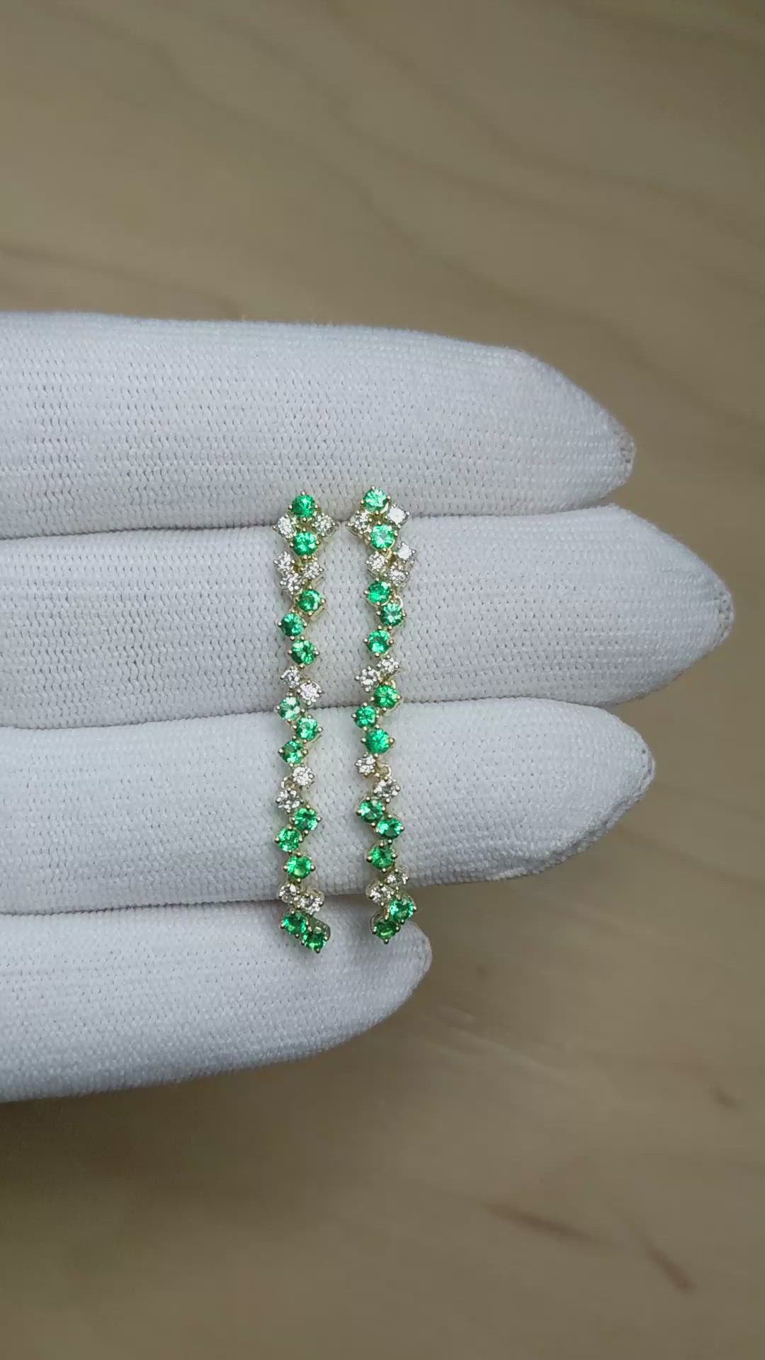 0.90&nbsp;Ct.Tw.Total Carat Weight Emerald Drops Earrings, 14K Yellow Gold Size Video