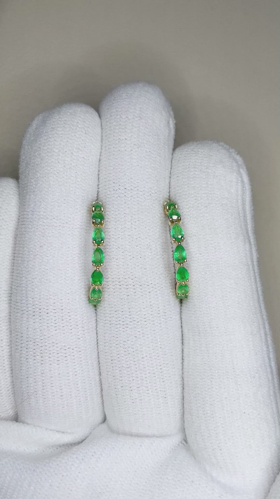 1.17 Ct.Tw.Total Carat Weight Emerald Hoops Earrings, 14K Yellow Gold Size Video