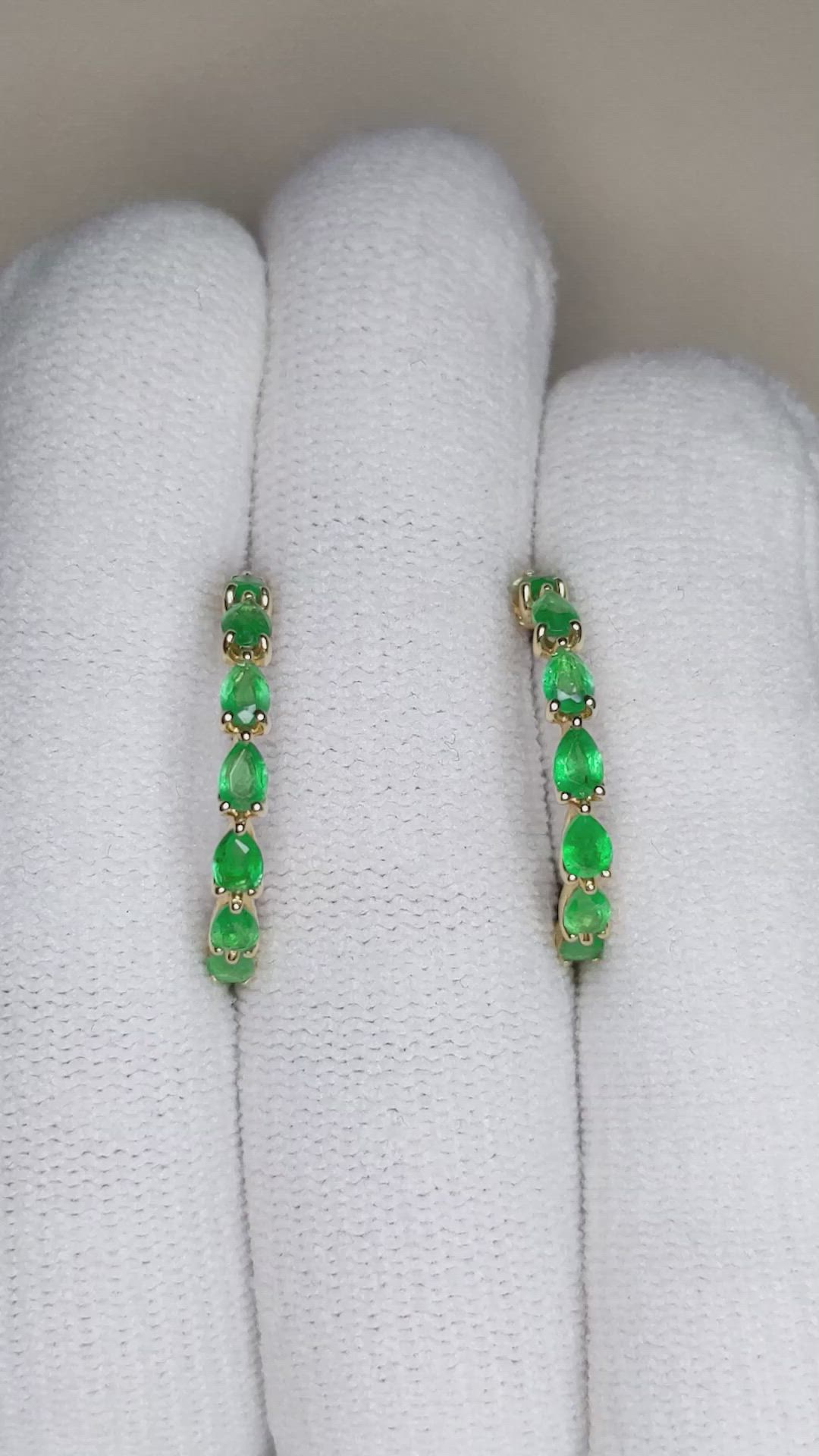 1.17 Ct.Tw.Total Carat Weight Emerald Hoops Earrings, 14K Yellow Gold Size Video