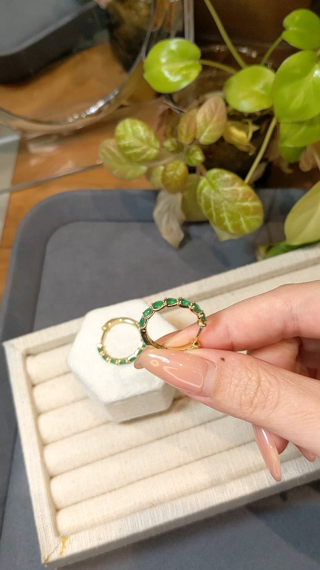 1.17 Ct.Tw.Total Carat Weight Emerald Hoops Earrings, 14K Yellow Gold Size Video