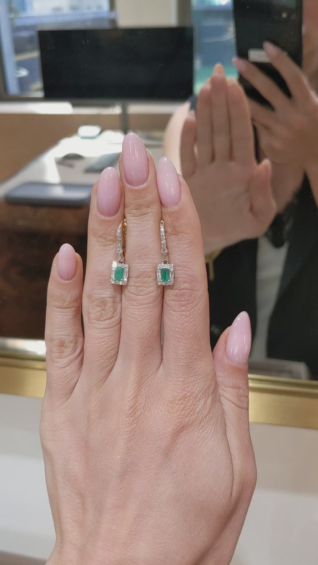 0.51&nbsp;Ct.Tw.Total Carat Weight Emerald and Natural Diamond Halo Earrings, 14K Yellow Gold Size Video