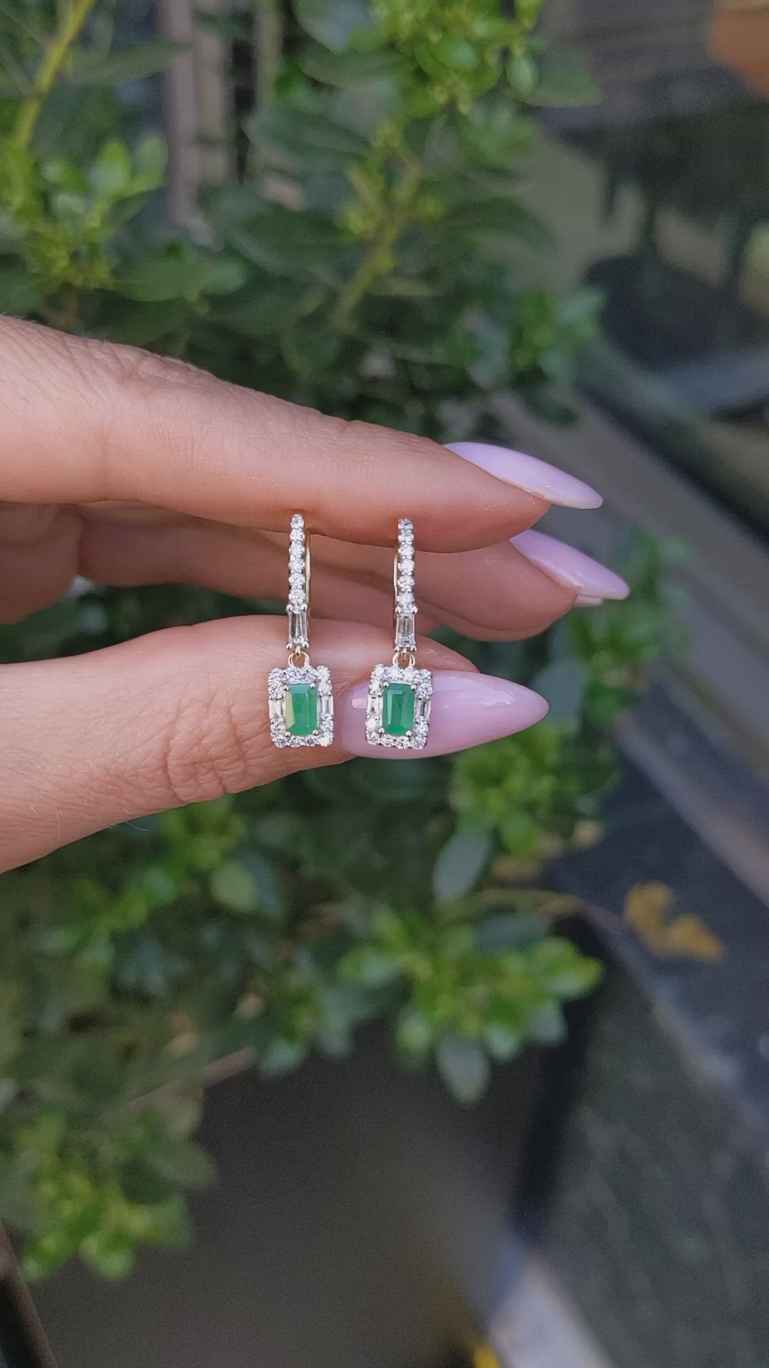 0.51&nbsp;Ct.Tw.Total Carat Weight Emerald and Natural Diamond Halo Earrings, 14K Yellow Gold Size Video