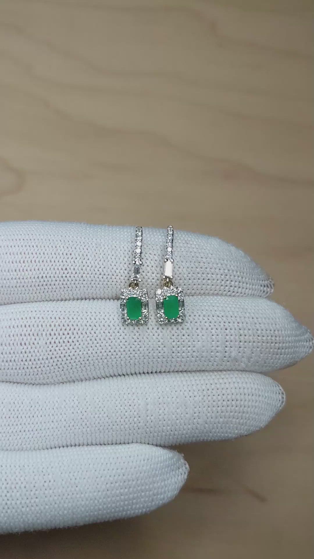 0.51&nbsp;Ct.Tw.Total Carat Weight Emerald and Natural Diamond Halo Earrings, 14K Yellow Gold Size Video