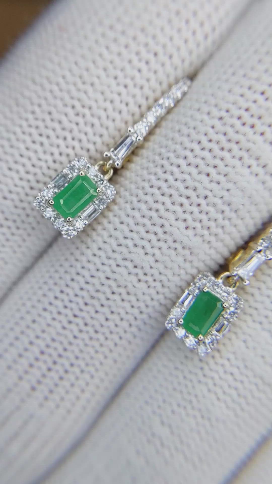 0.51&nbsp;Ct.Tw.Total Carat Weight Emerald and Natural Diamond Halo Earrings, 14K Yellow Gold Size Video