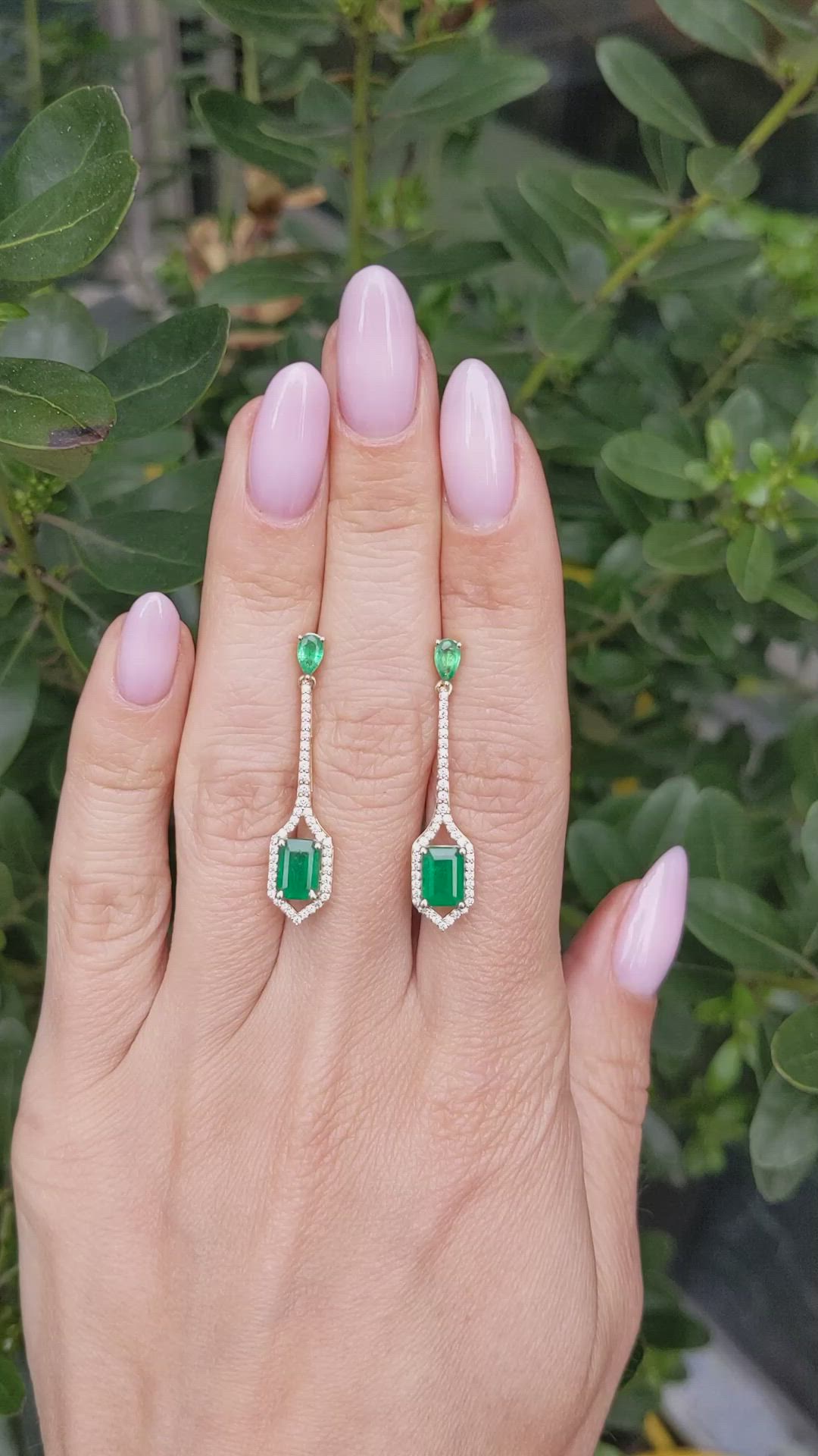 2.21&nbsp;Ct.Tw.Total Carat Weight Emerald and Natural Diamond Pave Earrings, 14K Yellow Gold Size Video
