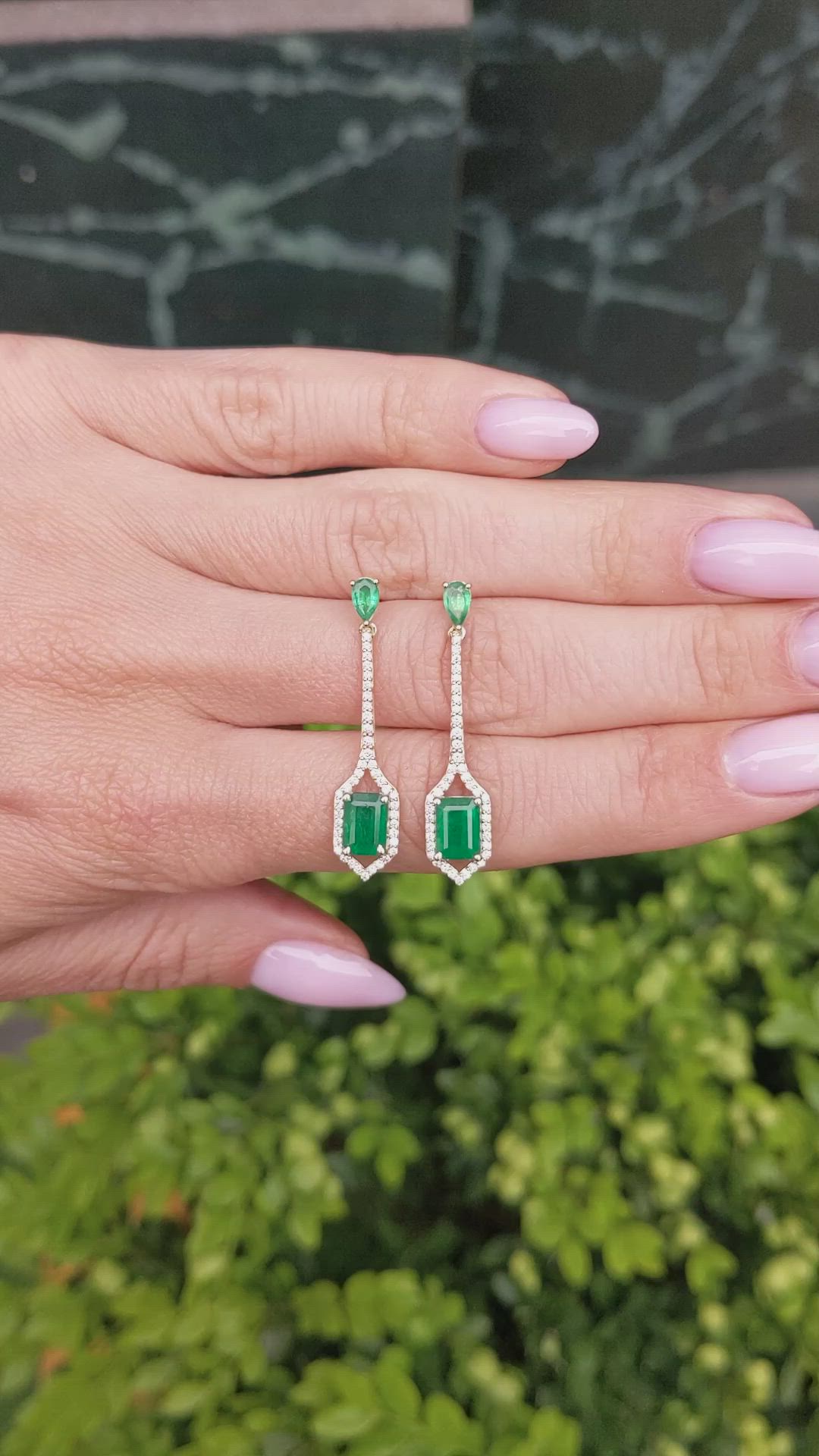 2.21&nbsp;Ct.Tw.Total Carat Weight Emerald and Natural Diamond Pave Earrings, 14K Yellow Gold Size Video