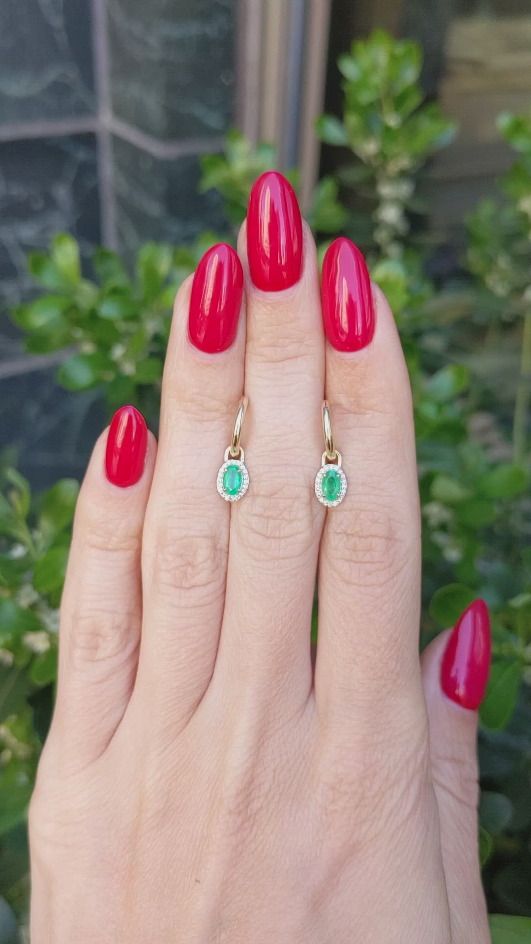 0.48&nbsp;Ct.Tw.Total Carat Weight Emerald and Natural Diamond Halo Earrings, 14K Yellow Gold Size Video