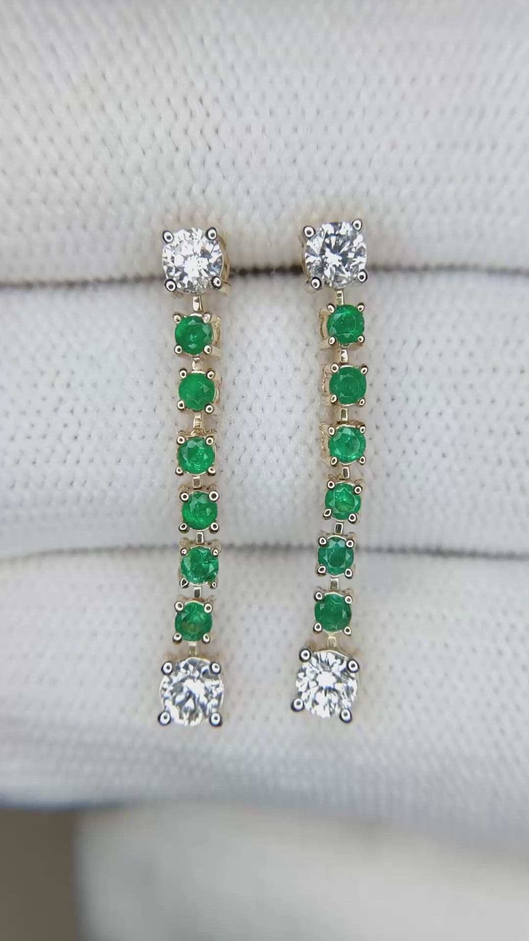 0.92 Ct.Tw.Total Carat Weight Natural Diamond and Emerald Drops Earrings, 14K Yellow Gold Size Video