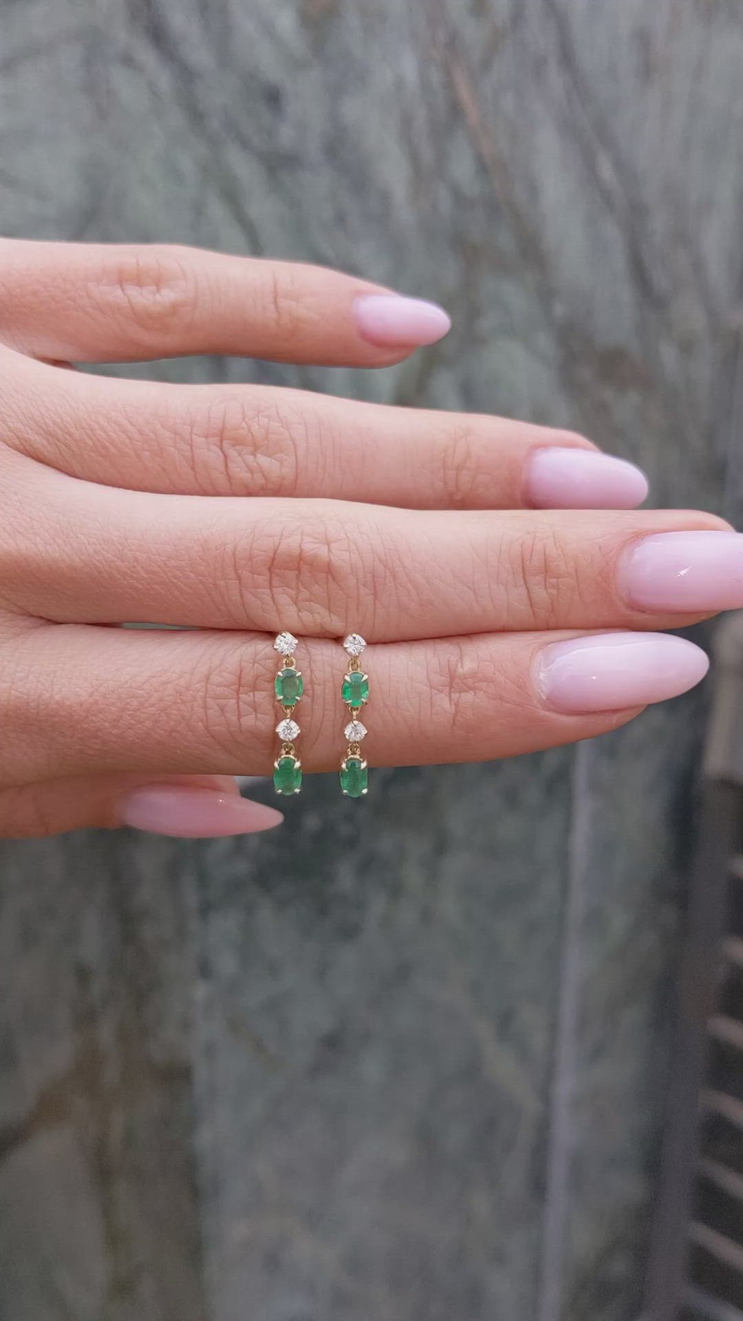 0.71 Ct.Tw.Total Carat Weight Emerald and Natural Diamond Drops Earrings, 14K Yellow Gold Size Video