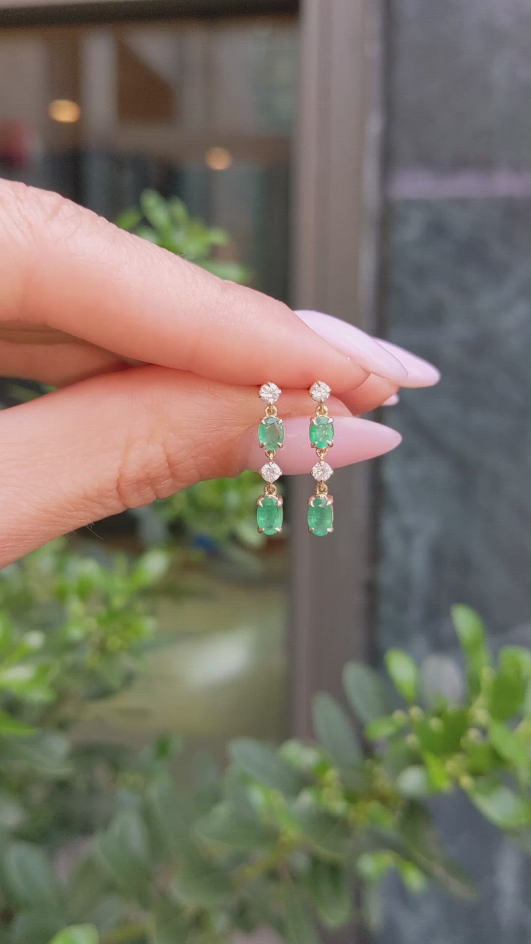 0.71 Ct.Tw.Total Carat Weight Emerald and Natural Diamond Drops Earrings, 14K Yellow Gold Size Video