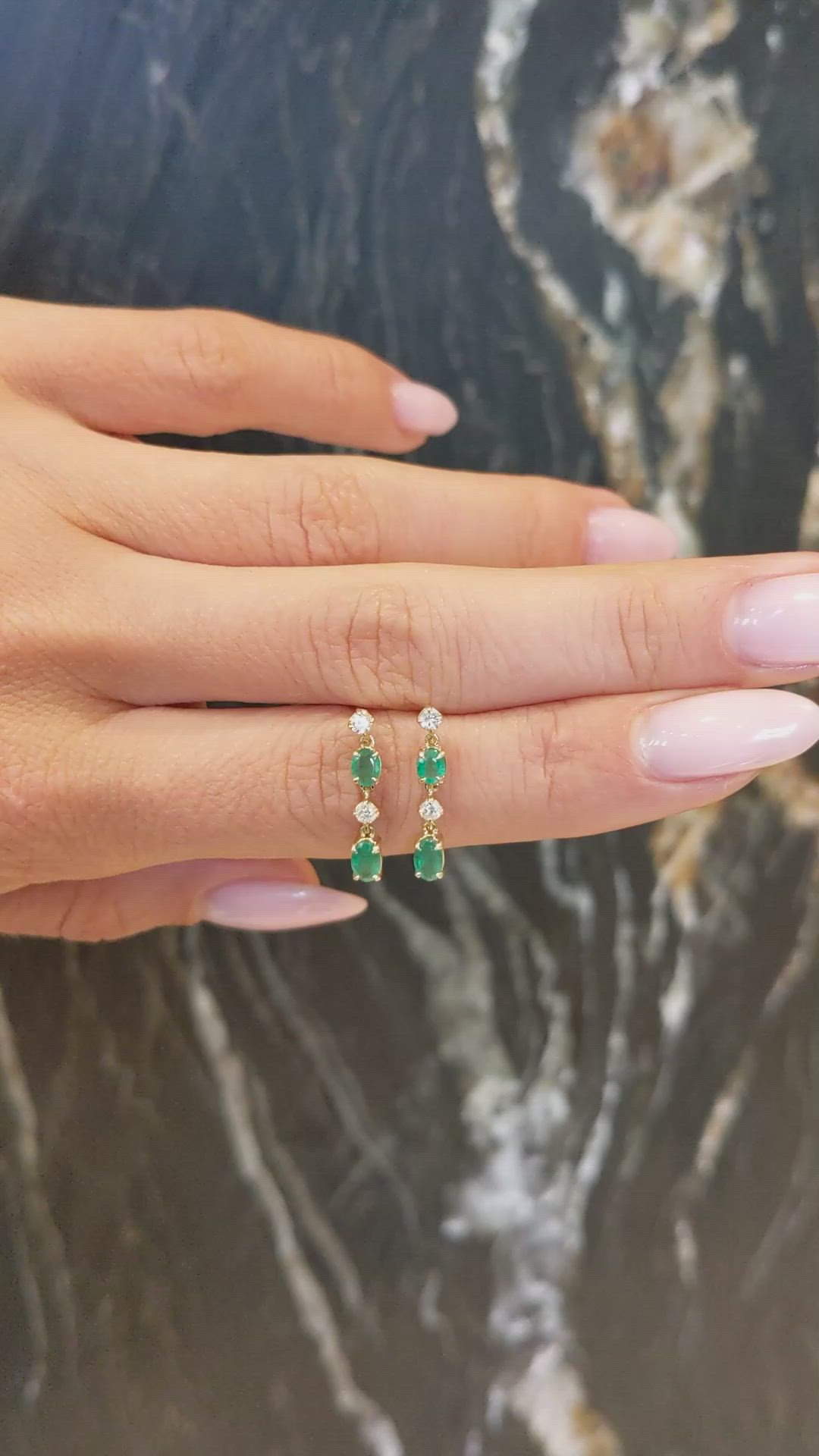 0.71 Ct.Tw.Total Carat Weight Emerald and Natural Diamond Drops Earrings, 14K Yellow Gold Size Video