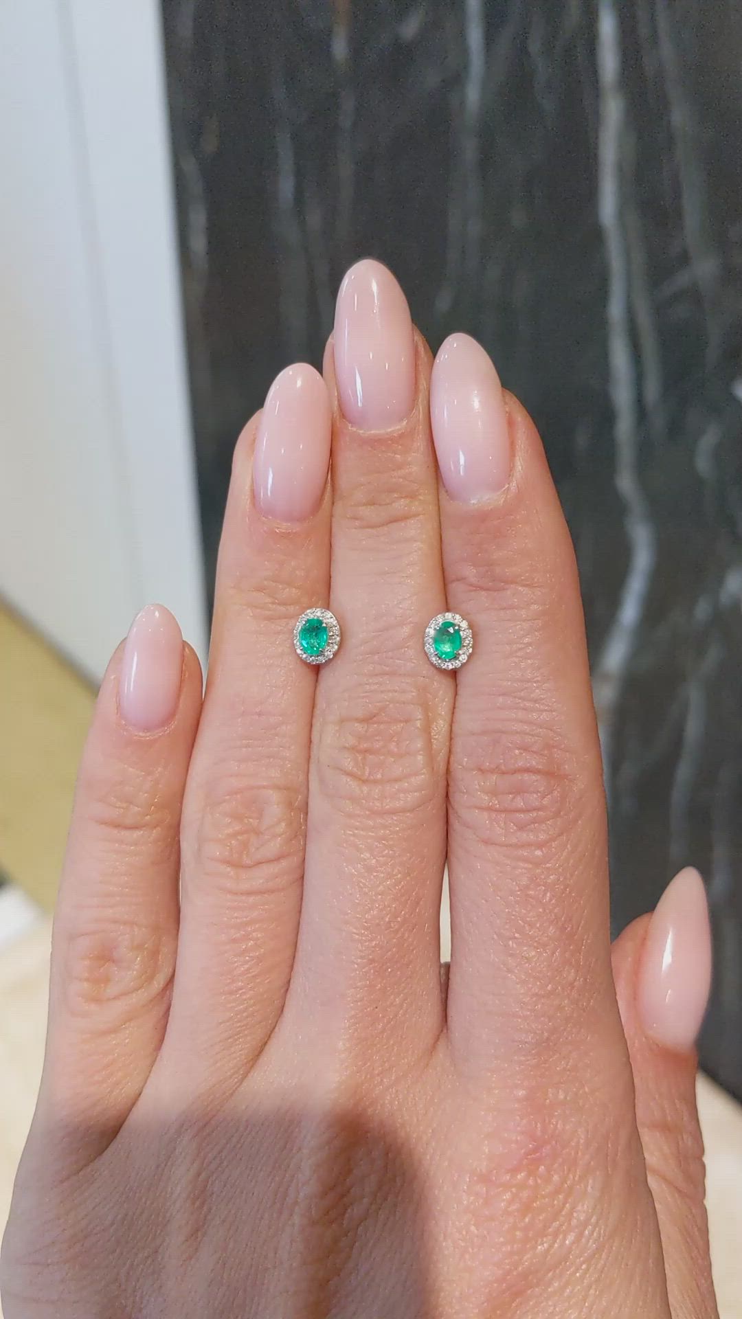0.33&nbsp;Ct.Tw.Total Carat Weight Emerald and Natural Diamond Studs Earrings, 14K White Gold Size Video