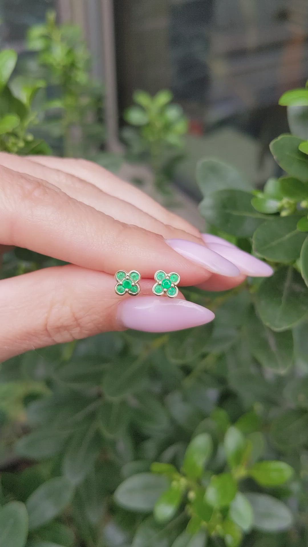 0.22 Ct.Tw.Total Carat Weight Emerald Studs Earrings, 14K Yellow Gold Size Video