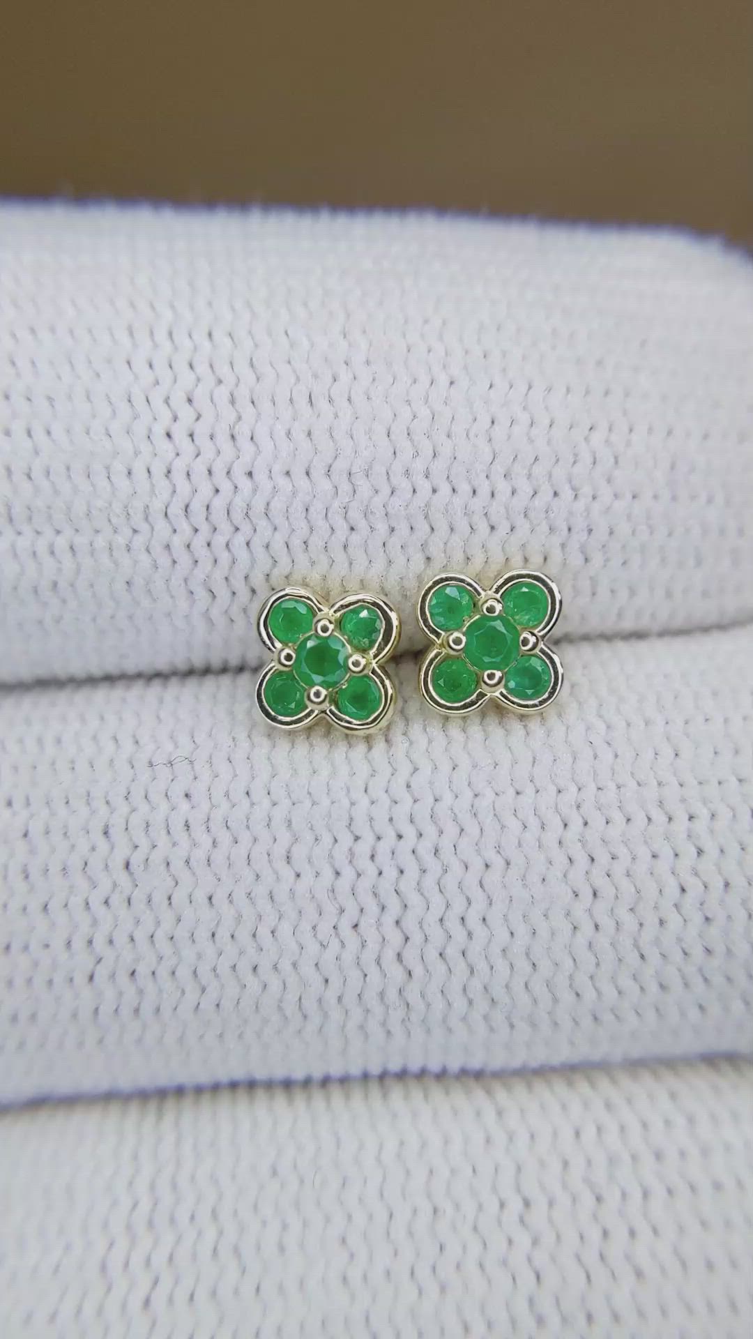 0.22 Ct.Tw.Total Carat Weight Emerald Studs Earrings, 14K Yellow Gold Size Video