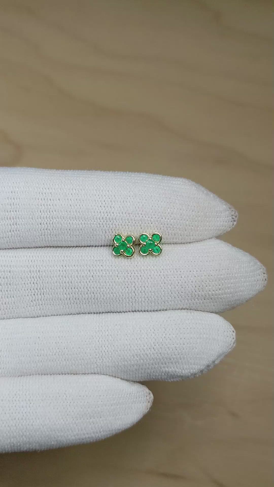 0.22 Ct.Tw.Total Carat Weight Emerald Studs Earrings, 14K Yellow Gold Size Video