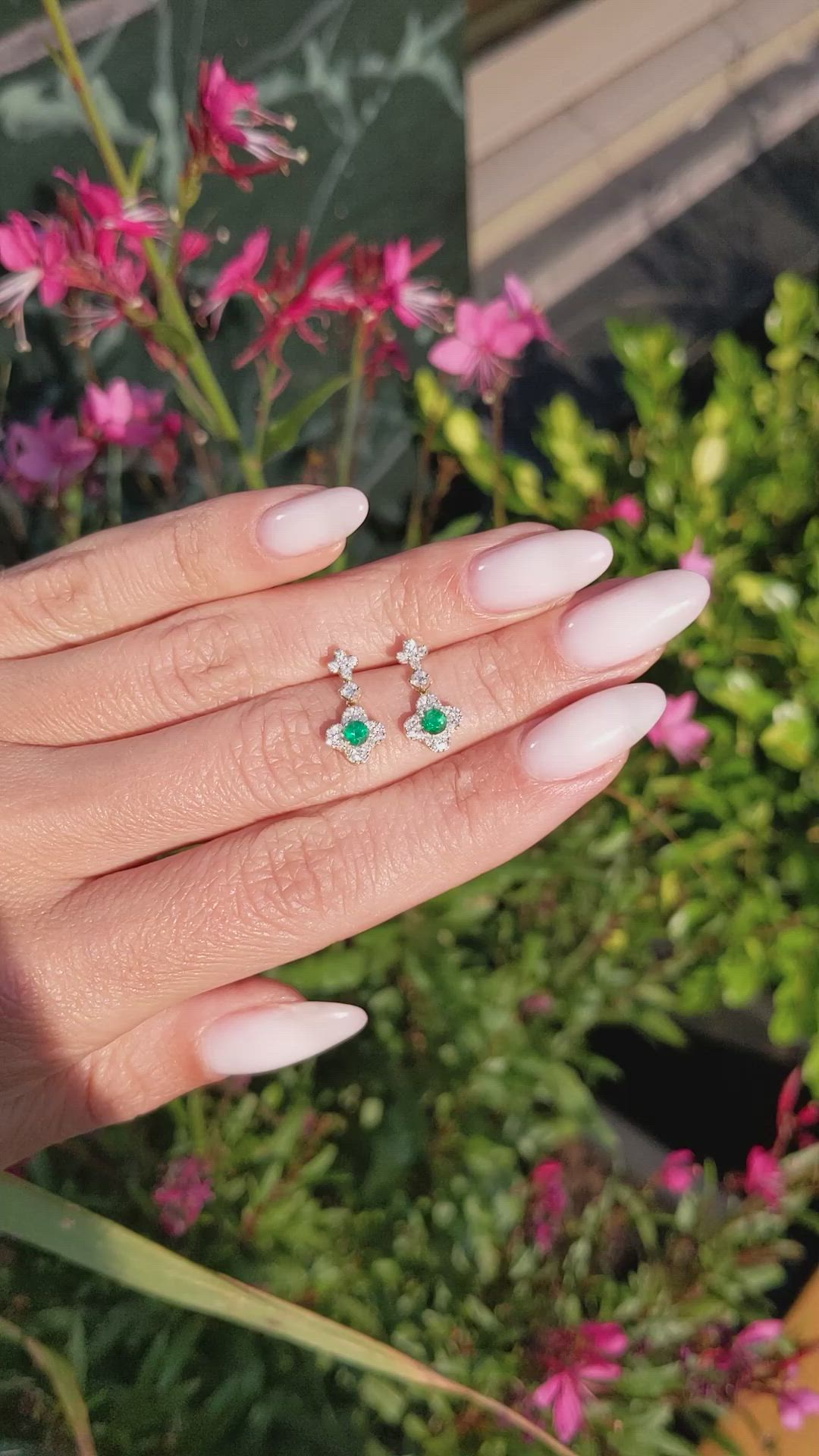 0.28&nbsp;Ct.Tw.Total Carat Weight Emerald and Natural Diamond Pave Earrings, 14K Yellow Gold Size Video