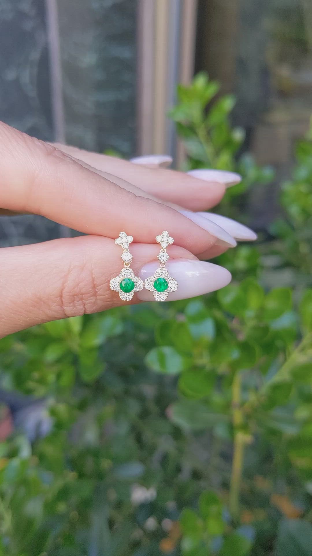 0.28&nbsp;Ct.Tw.Total Carat Weight Emerald and Natural Diamond Pave Earrings, 14K Yellow Gold Size Video