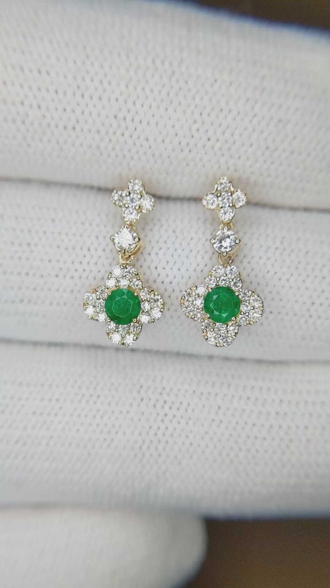 0.28&nbsp;Ct.Tw.Total Carat Weight Emerald and Natural Diamond Pave Earrings, 14K Yellow Gold Size Video