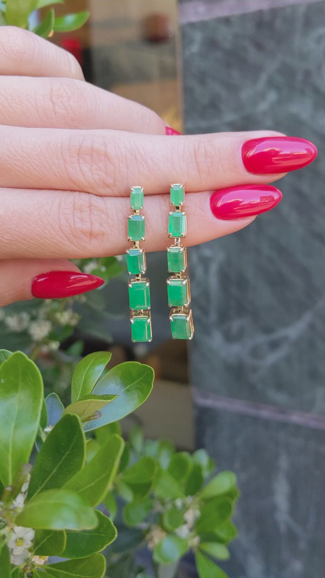 1.75 Ct.Tw.Total Carat Weight Emerald Drops Earrings, 14K Yellow Gold Size Video