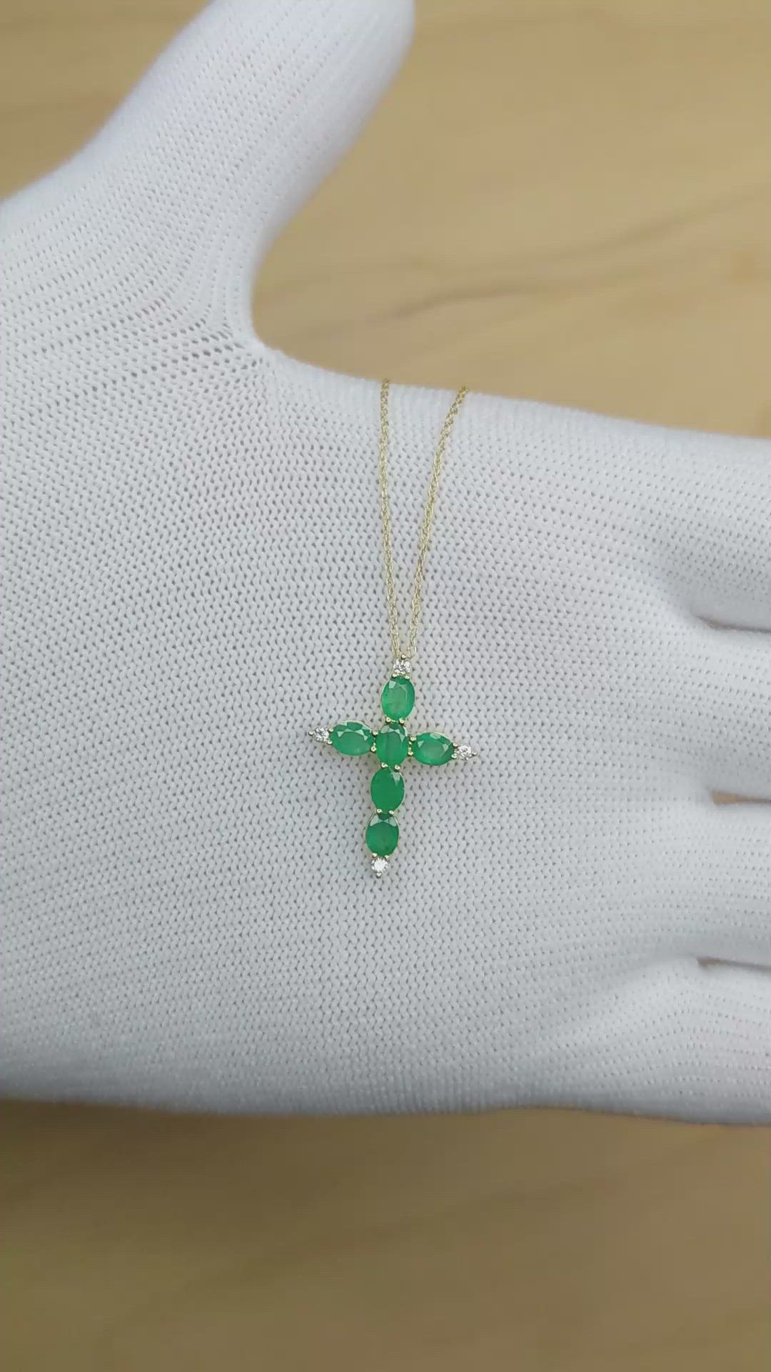 0.96 Ct. Emerald and Natural Diamond Accent Stones Pendant, 14K Yellow Gold Size Video