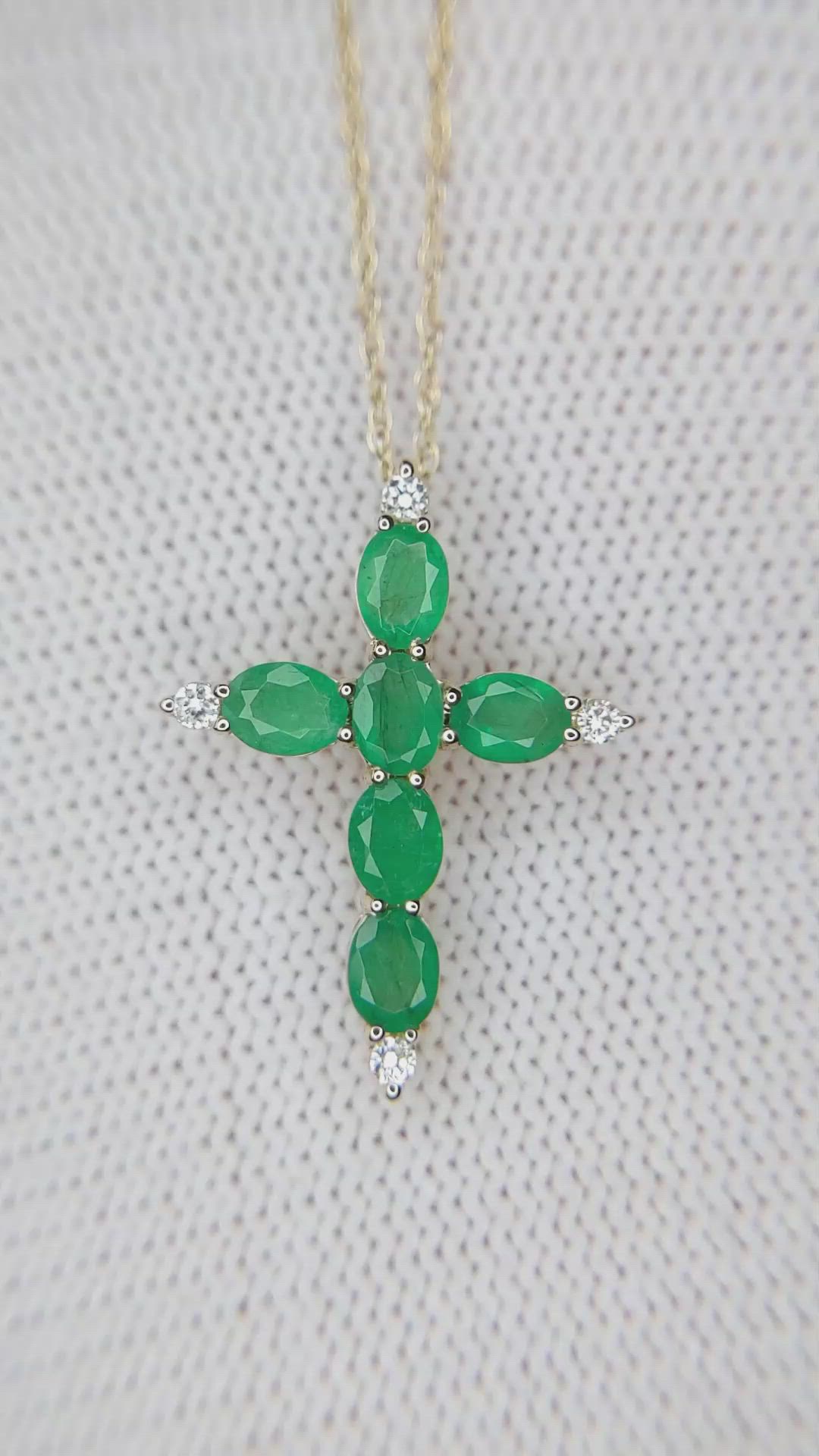 0.96 Ct. Emerald and Natural Diamond Accent Stones Pendant, 14K Yellow Gold Size Video