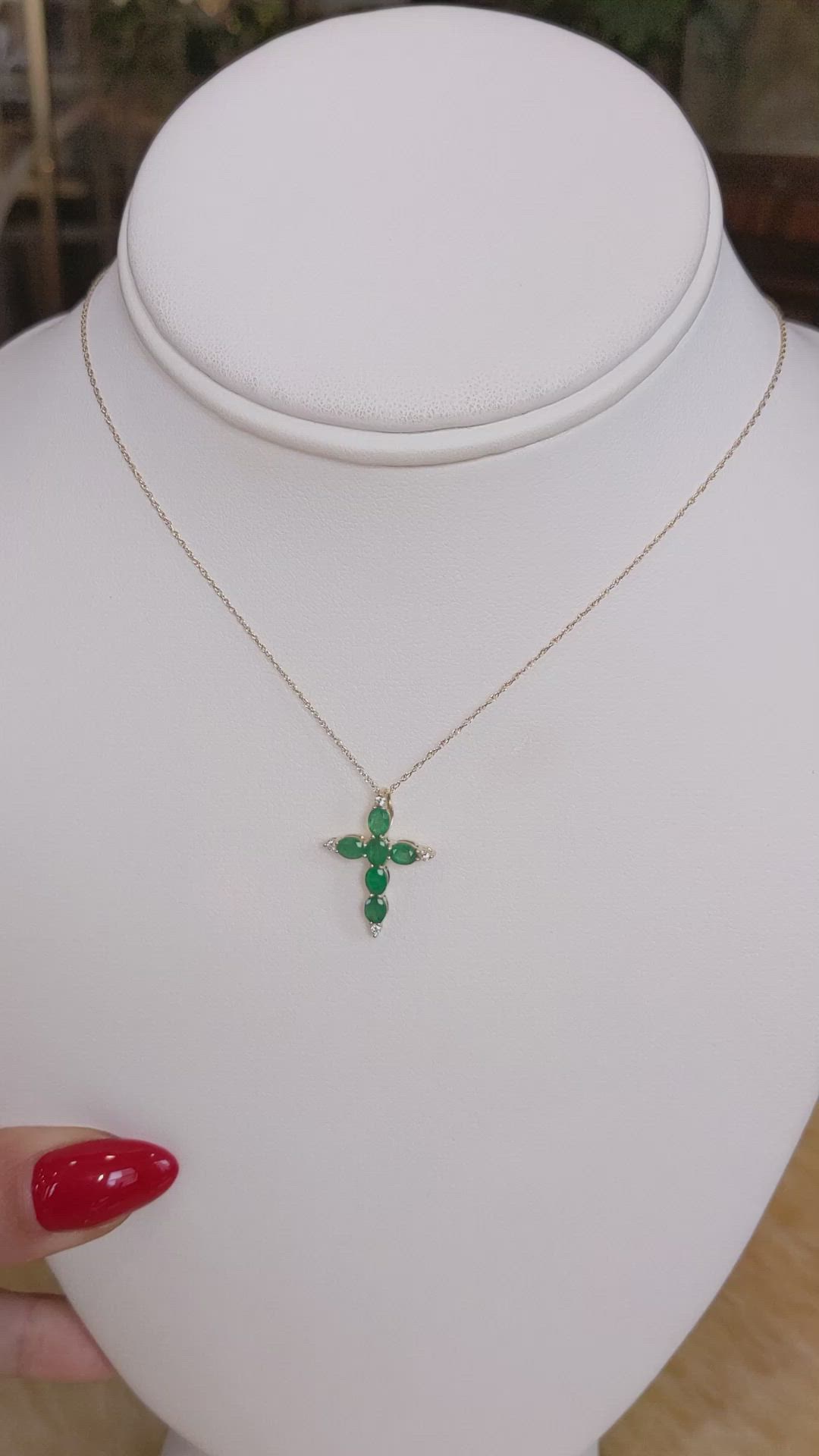 0.96 Ct. Emerald and Natural Diamond Accent Stones Pendant, 14K Yellow Gold Size Video