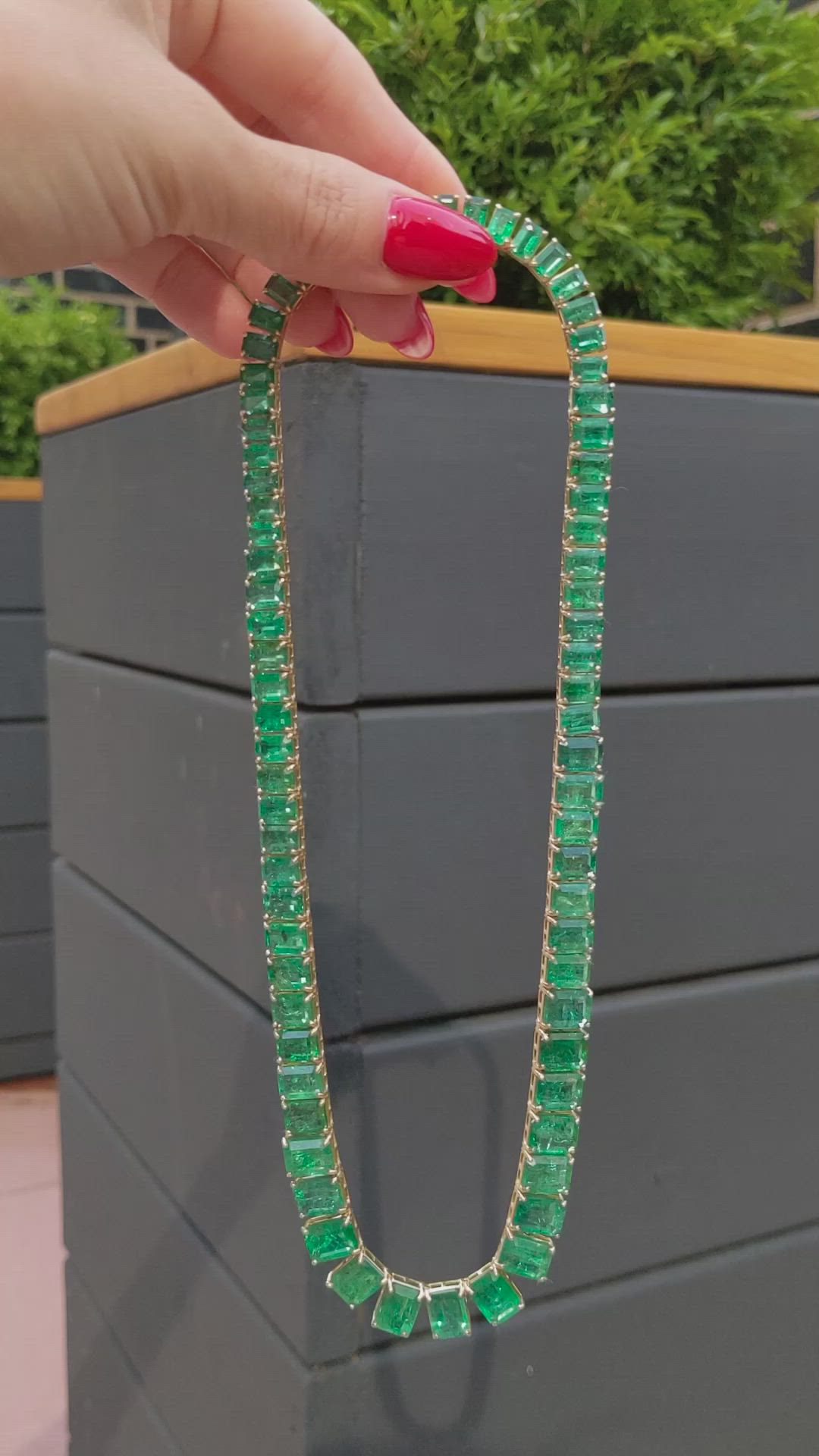 25.60 Ct. Emerald Accent Stones Necklace, 18K Yellow Gold Size Video