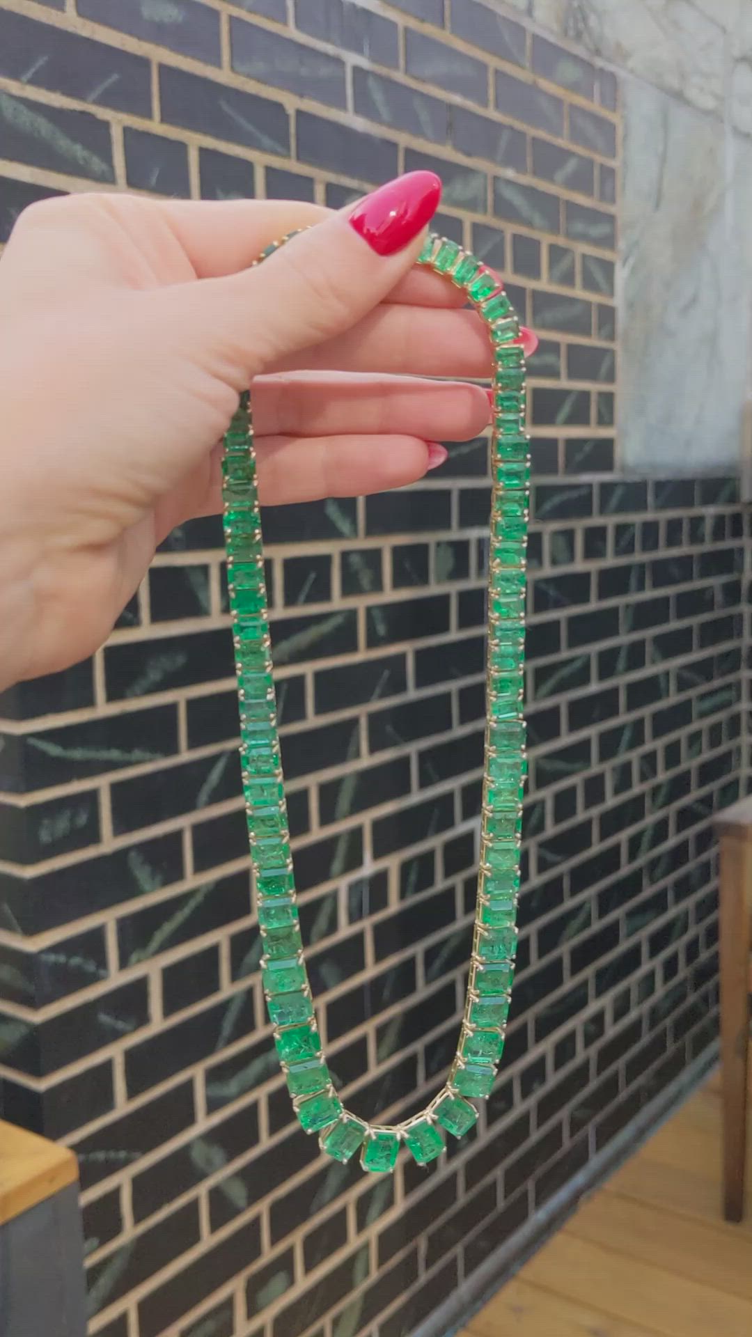 25.60 Ct. Emerald Accent Stones Necklace, 18K Yellow Gold Size Video