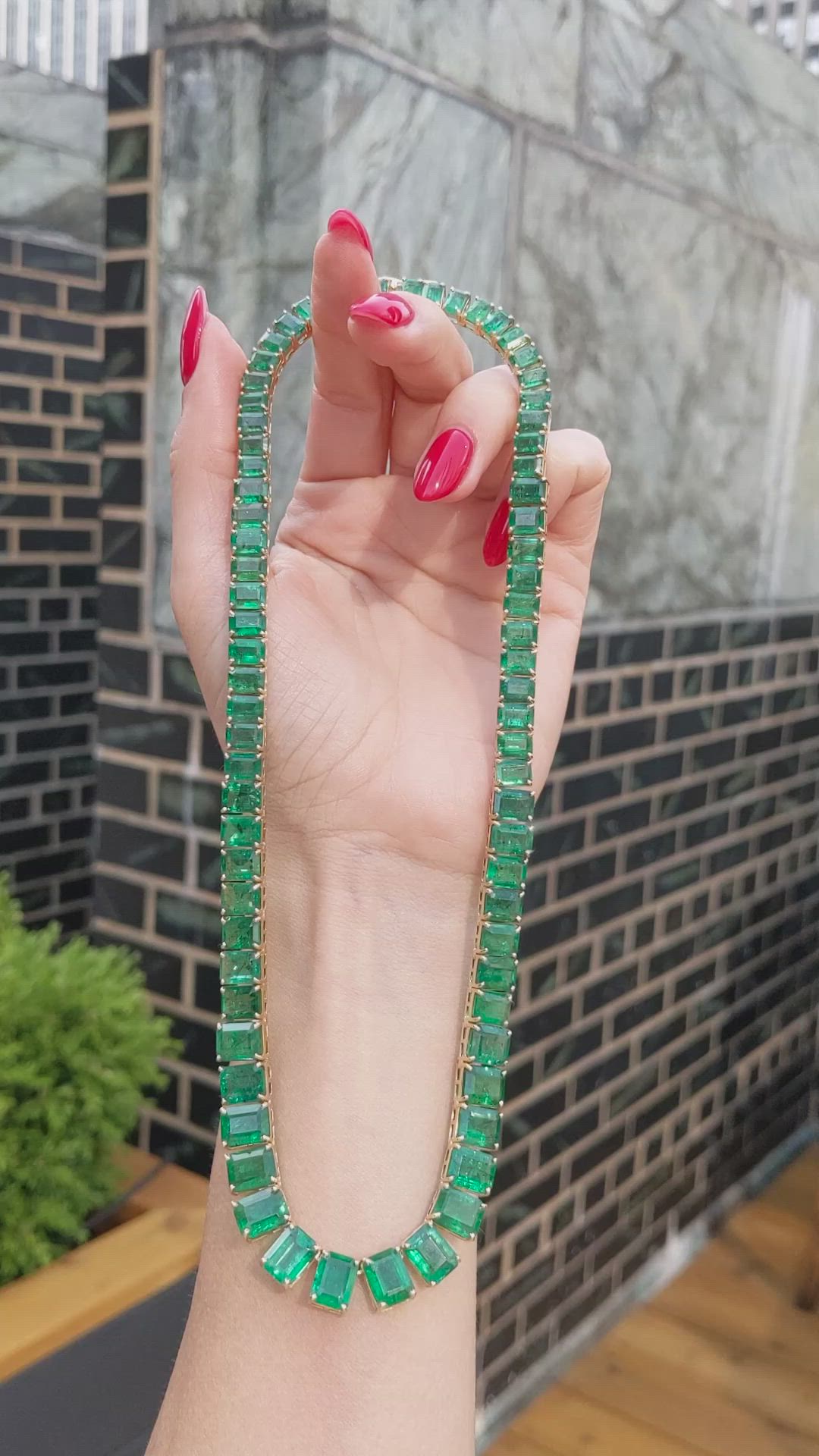 25.60 Ct. Emerald Accent Stones Necklace, 18K Yellow Gold Size Video