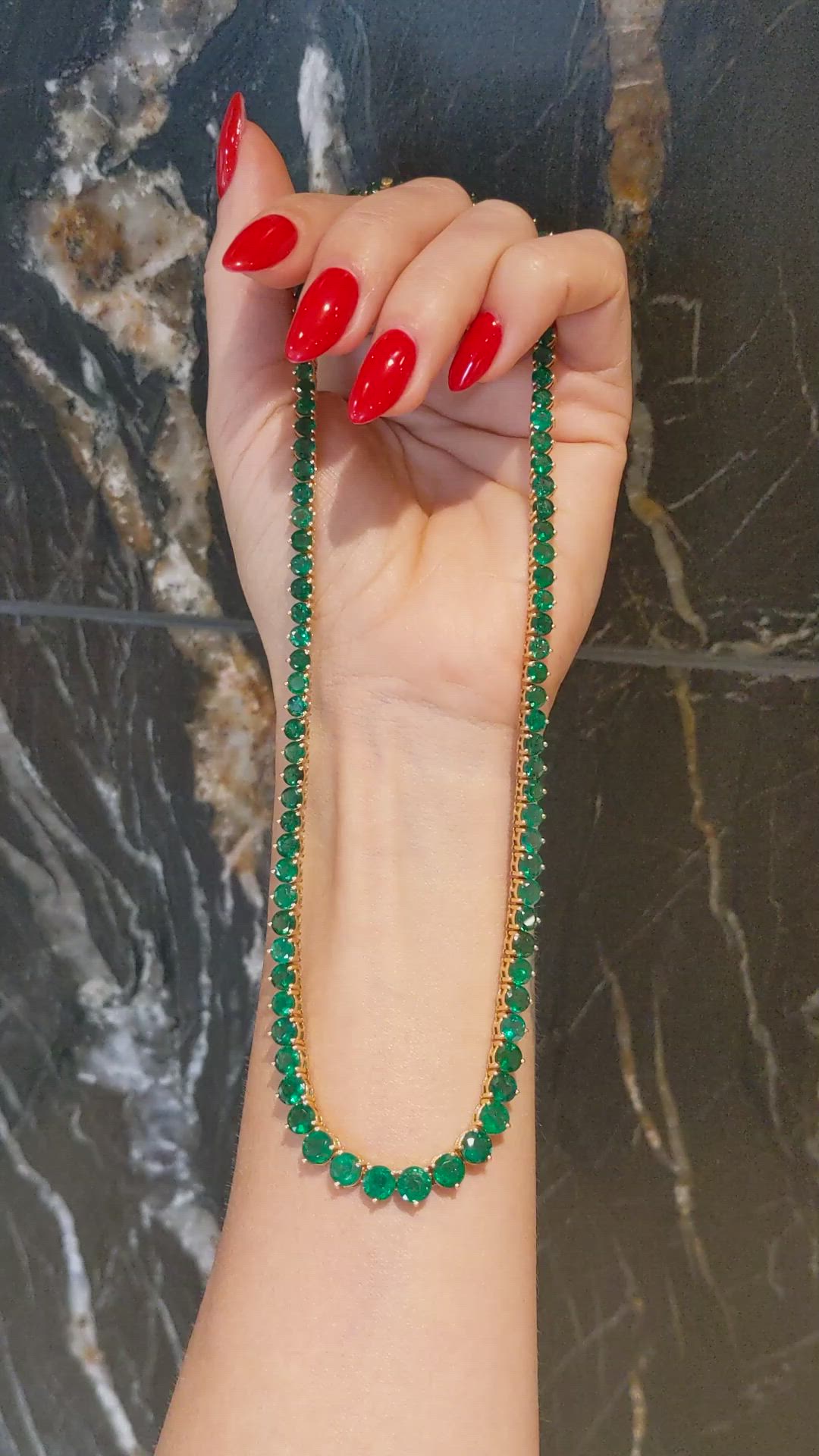 25.96 Ct. Emerald Accent Stones Necklace, 18K Yellow Gold Size Video
