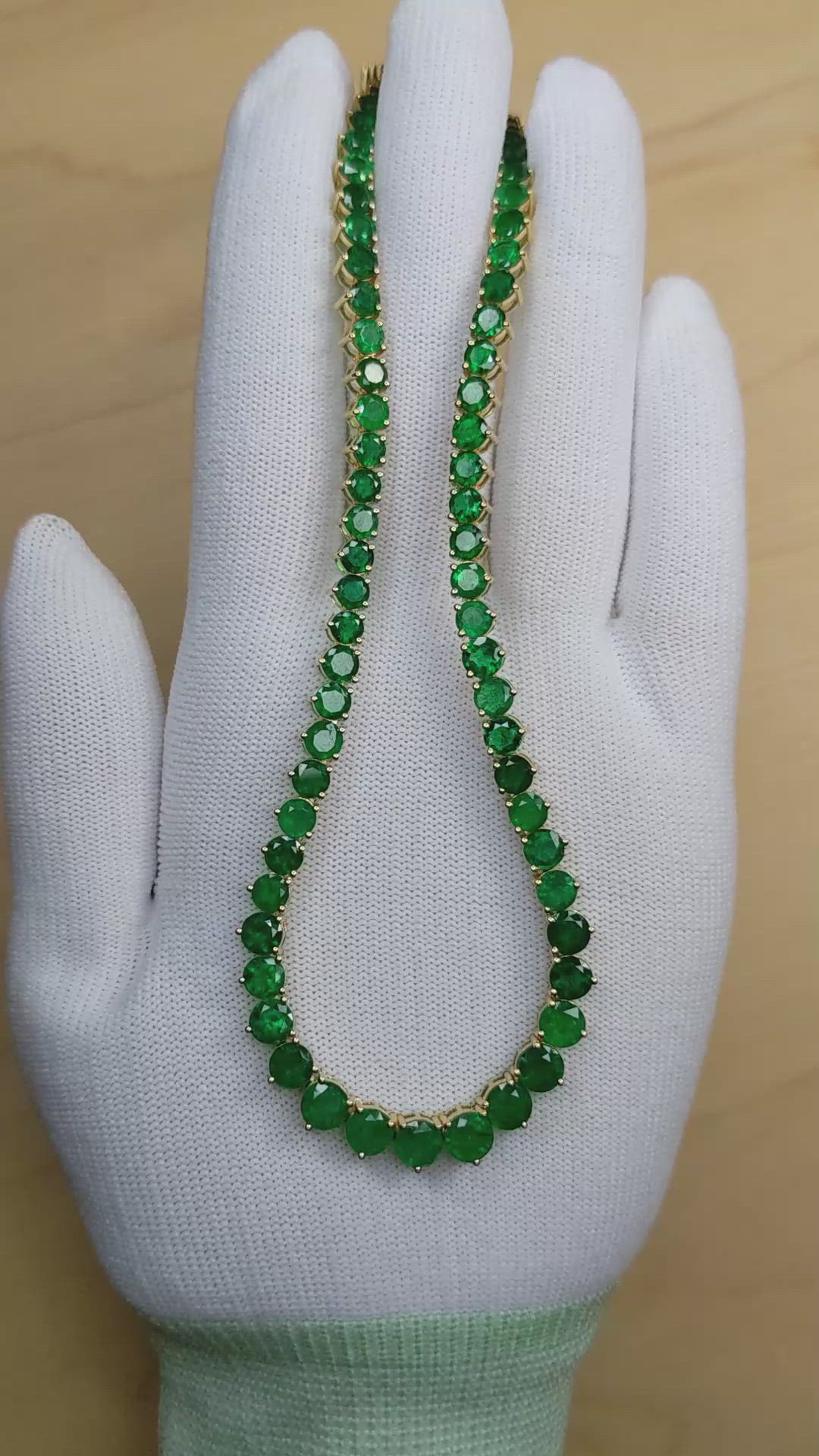 25.96 Ct. Emerald Accent Stones Necklace, 18K Yellow Gold Size Video