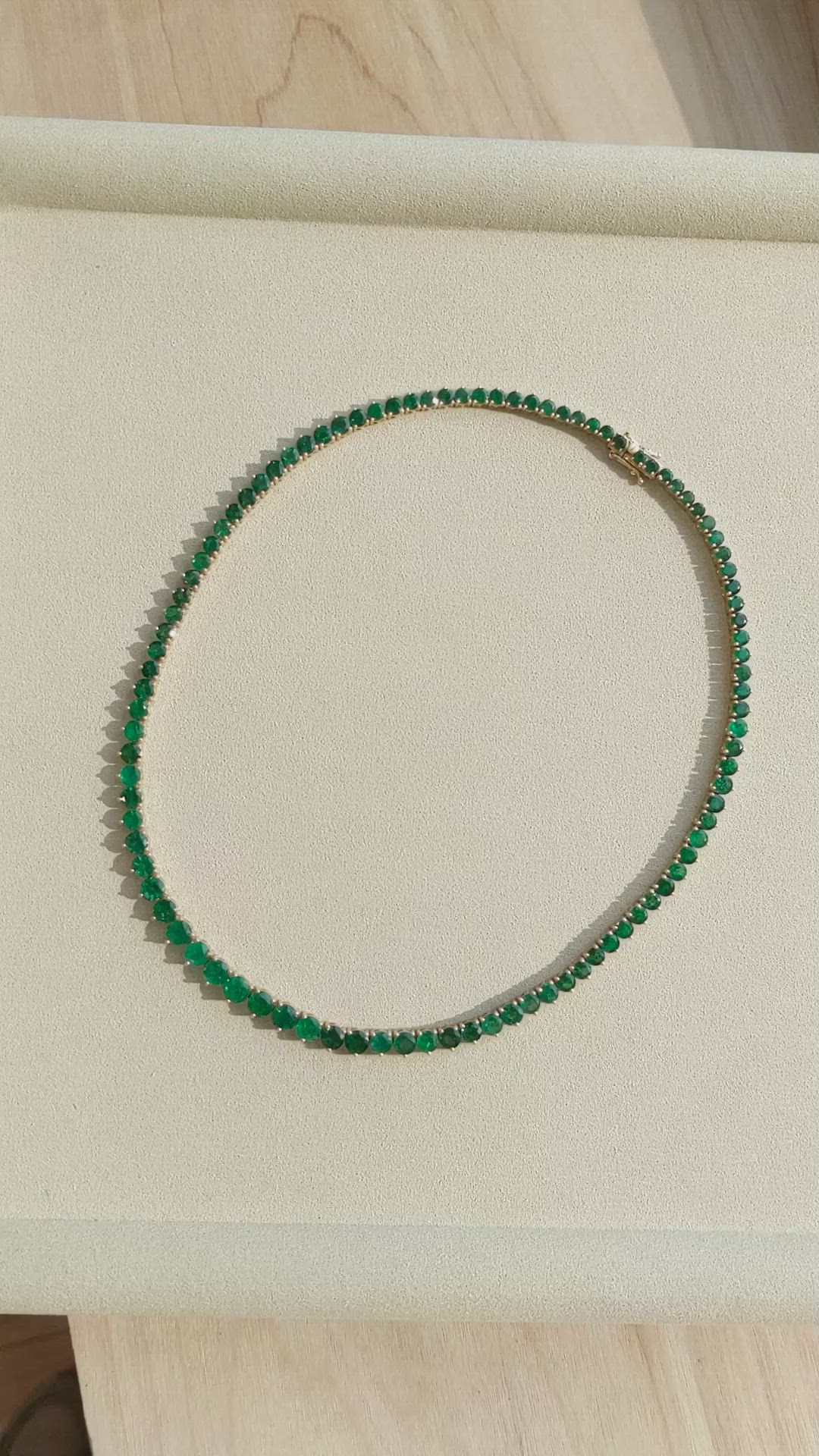 25.96 Ct. Emerald Accent Stones Necklace, 18K Yellow Gold Size Video