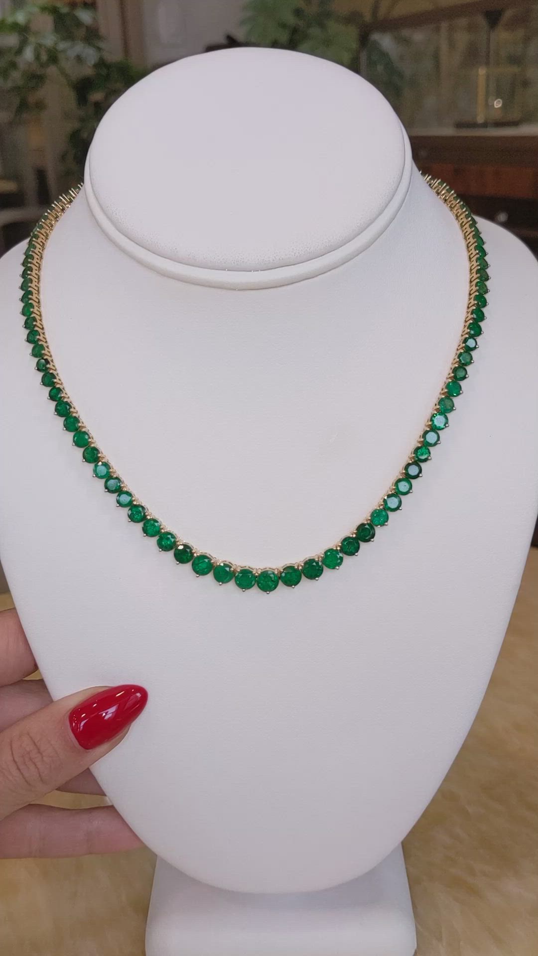 25.96 Ct. Emerald Accent Stones Necklace, 18K Yellow Gold Size Video