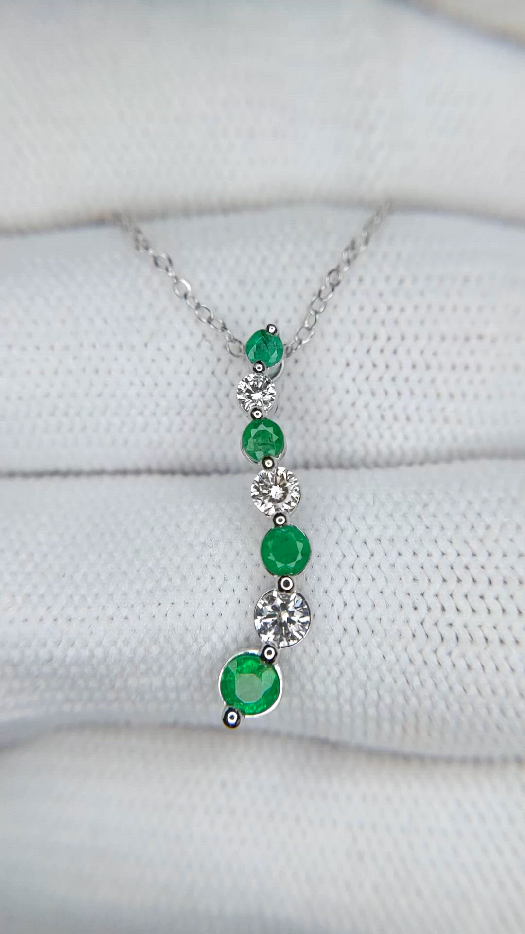 0.27 Ct. Emerald and Natural Diamond Accent Stones Necklace, 14K White Gold Size Video