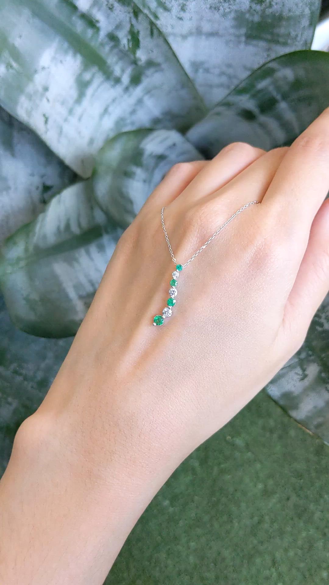 0.27 Ct. Emerald and Natural Diamond Accent Stones Necklace, 14K White Gold Size Video