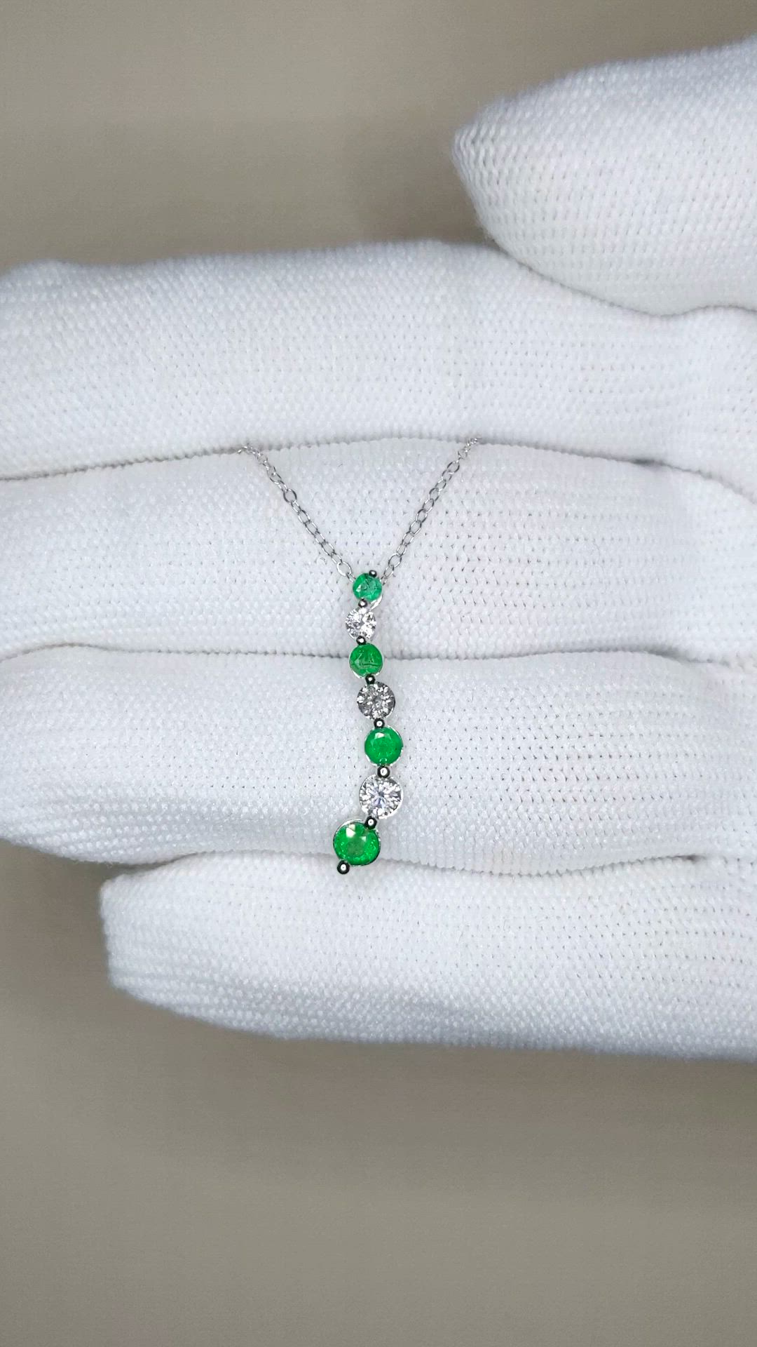 0.27 Ct. Emerald and Natural Diamond Accent Stones Necklace, 14K White Gold Size Video