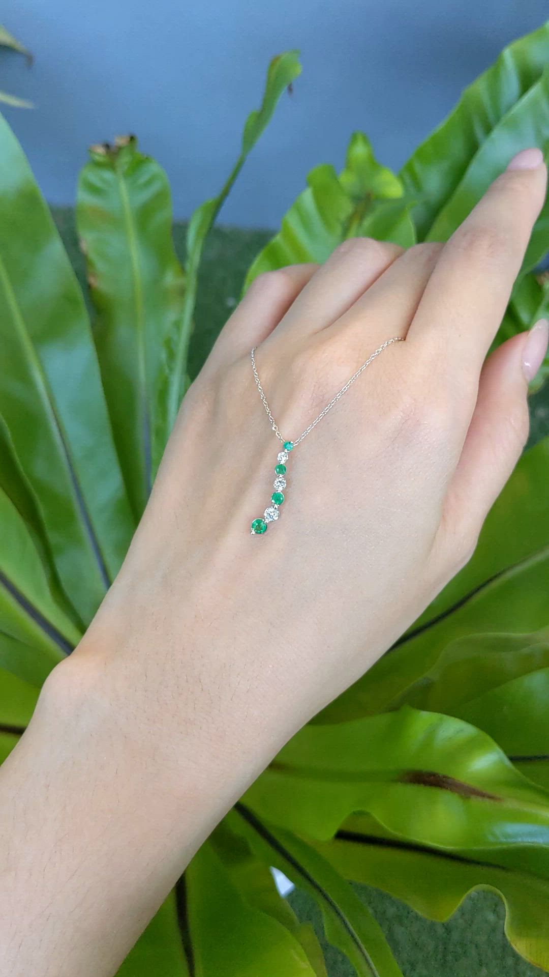 0.27 Ct. Emerald and Natural Diamond Accent Stones Necklace, 14K White Gold Size Video