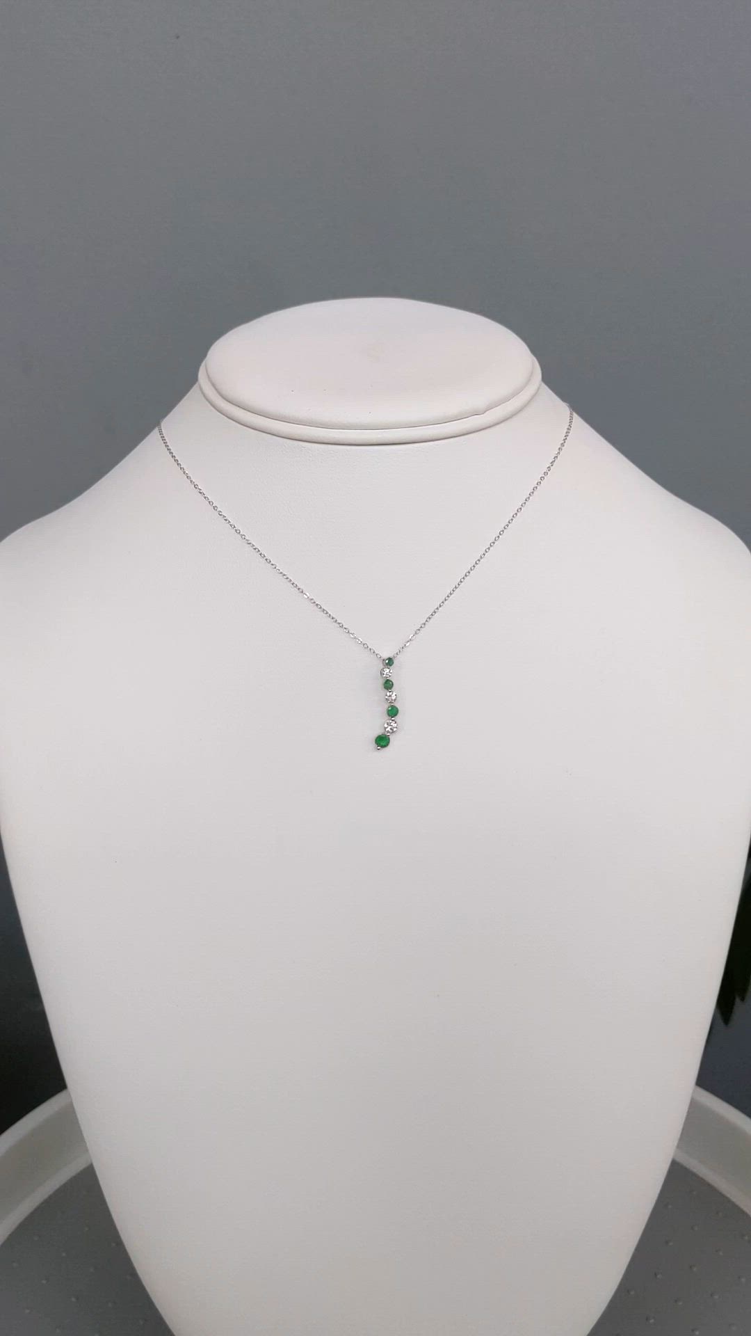 0.27 Ct. Emerald and Natural Diamond Accent Stones Necklace, 14K White Gold Size Video