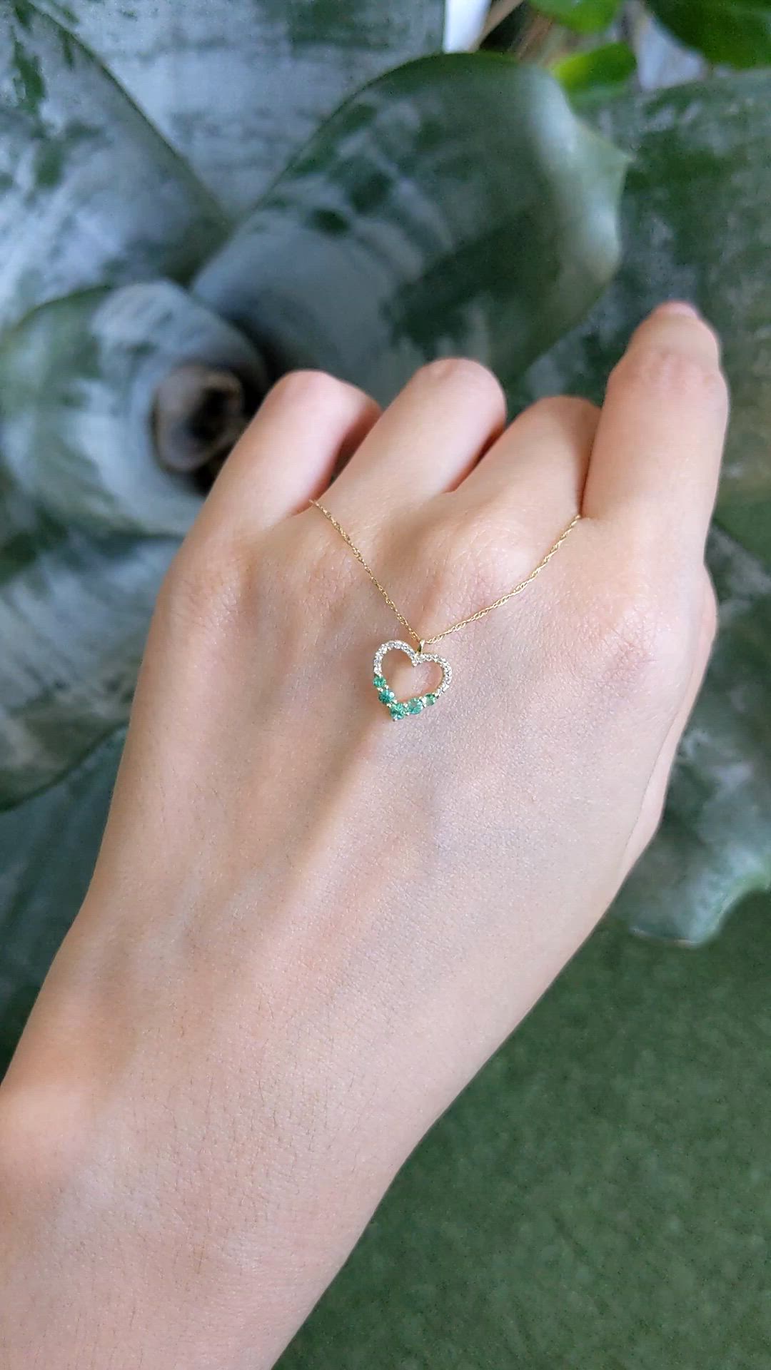 0.19 Ct. Emerald and Natural Diamond Accent Stones Necklace, 14K Yellow Gold Size Video