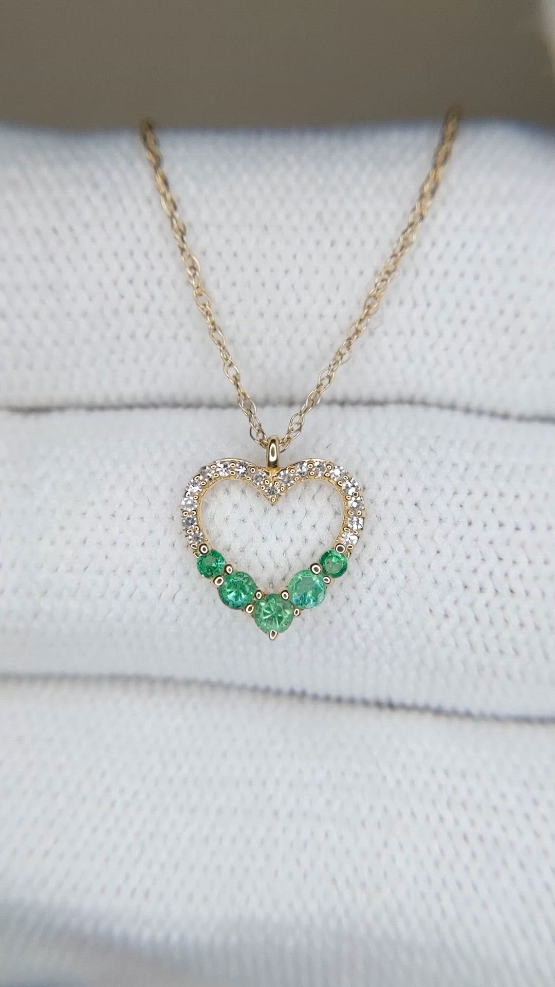 0.19 Ct. Emerald and Natural Diamond Accent Stones Necklace, 14K Yellow Gold Size Video