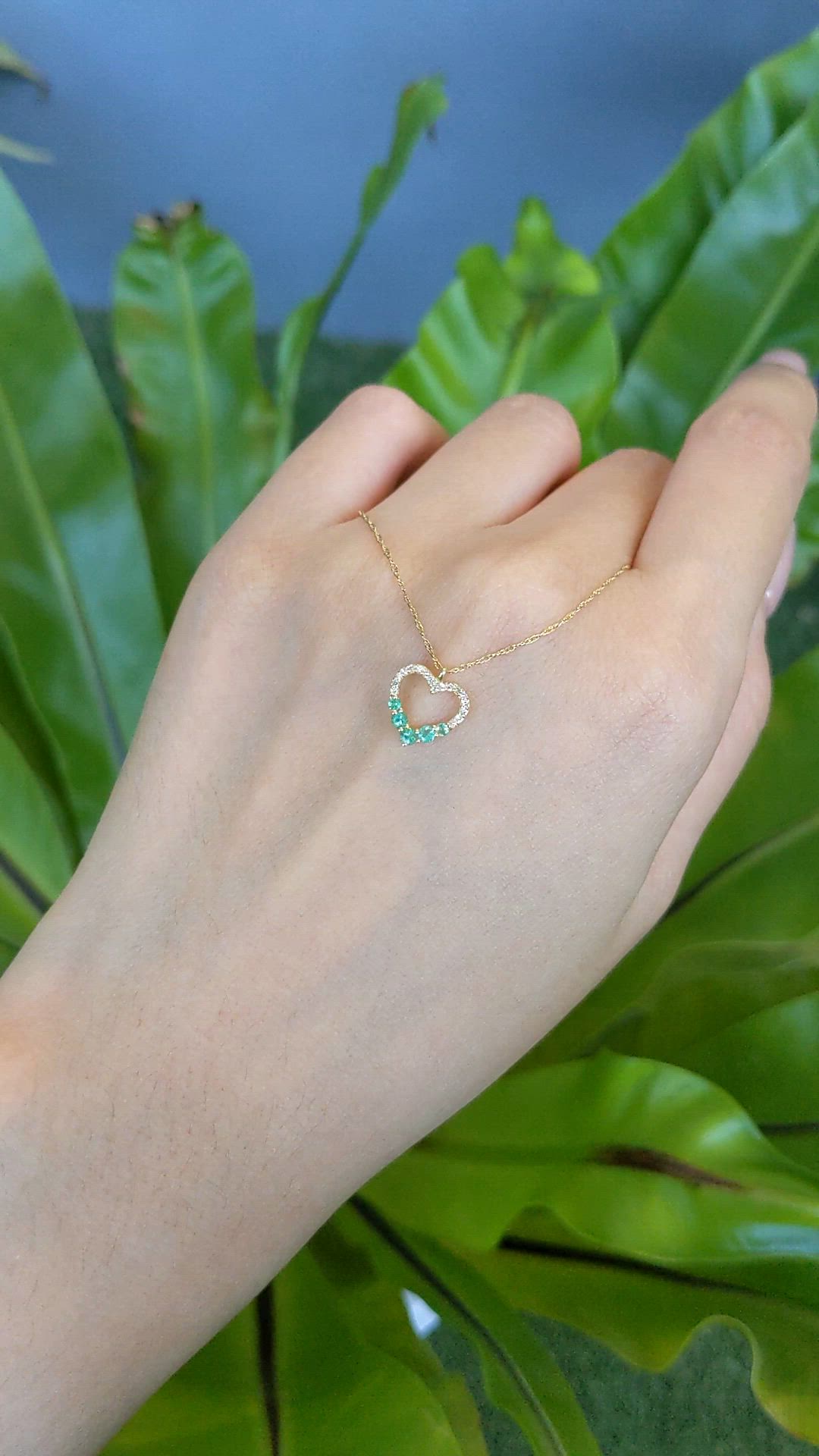 0.19 Ct. Emerald and Natural Diamond Accent Stones Necklace, 14K Yellow Gold Size Video