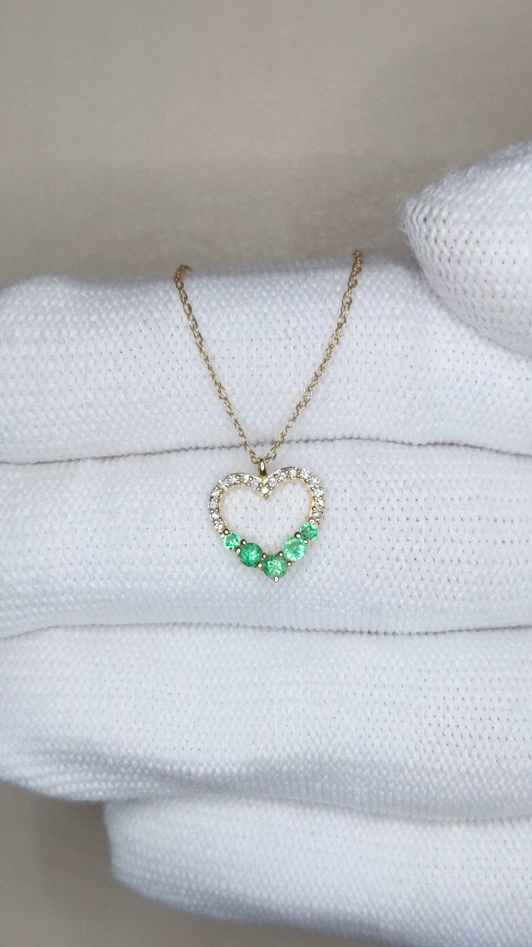 0.19 Ct. Emerald and Natural Diamond Accent Stones Necklace, 14K Yellow Gold Size Video