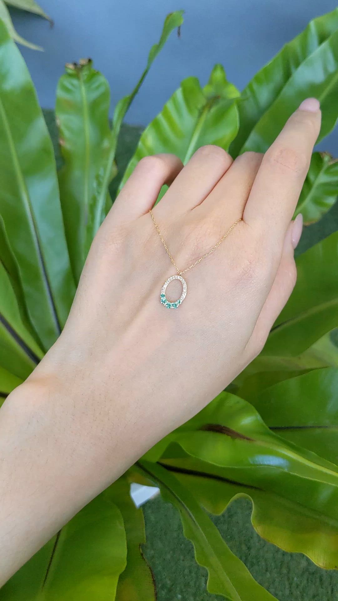 0.19 Ct. Emerald and Natural Diamond Accent Stones Necklace, 14K Yellow Gold Size Video