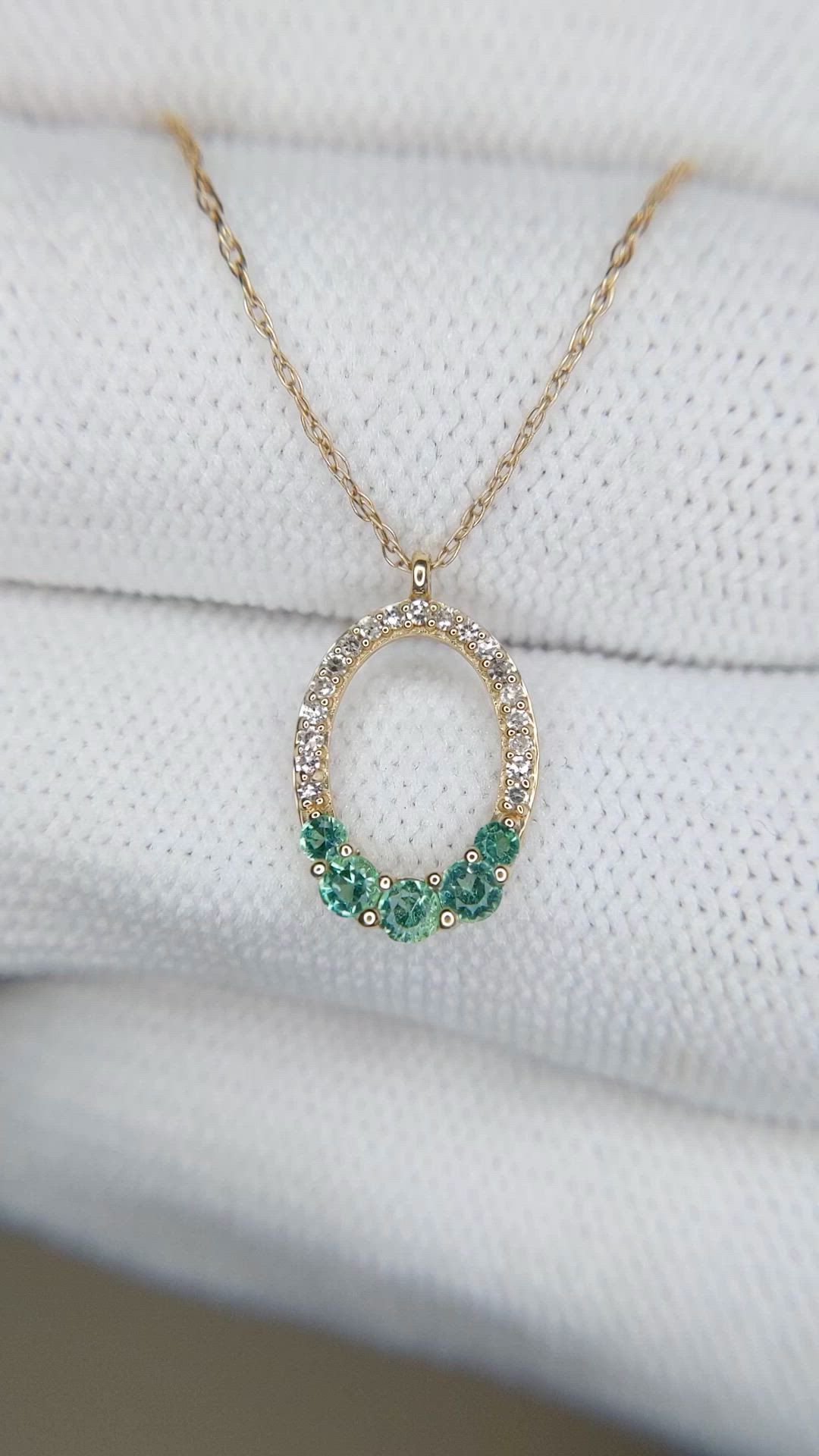 0.19 Ct. Emerald and Natural Diamond Accent Stones Necklace, 14K Yellow Gold Size Video
