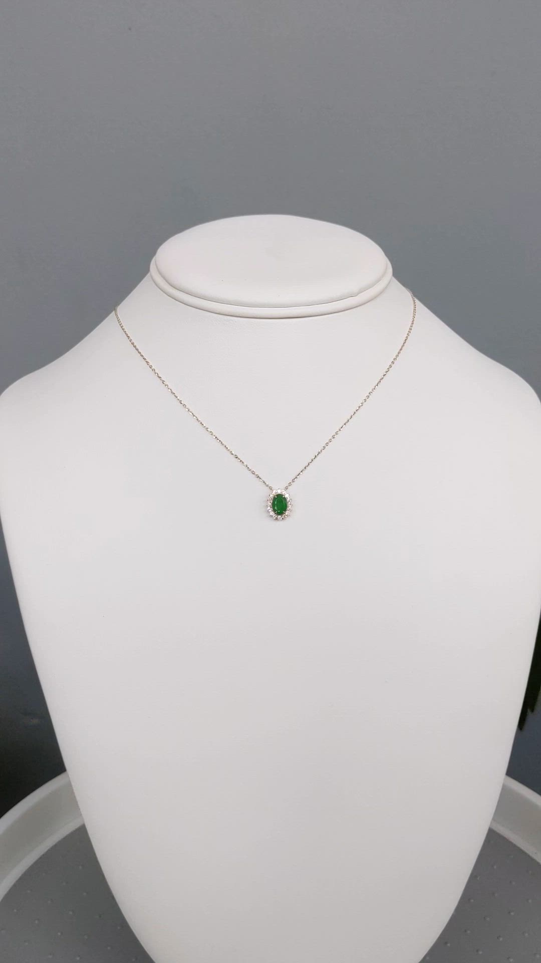 0.98 Ct. Emerald and Natural Diamond Pave Necklace, 14K Yellow Gold Size Video